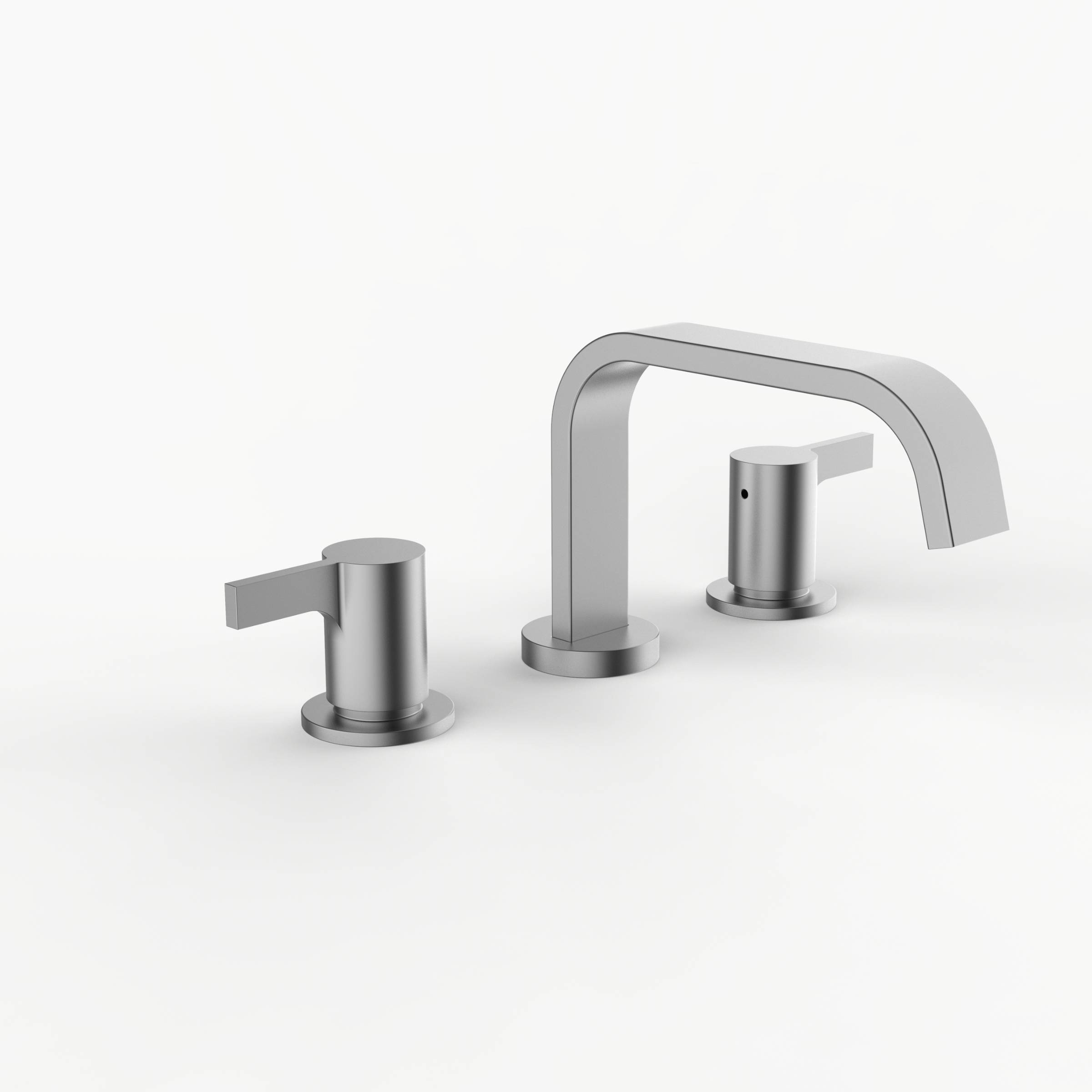 Davinci D05-H02-100-SN Flat Round Deck Mounted, Three Hole Lavatory Faucet with Flat Low, Round Flange Spout with Flag Lever Style Handles in Satin Nickel
