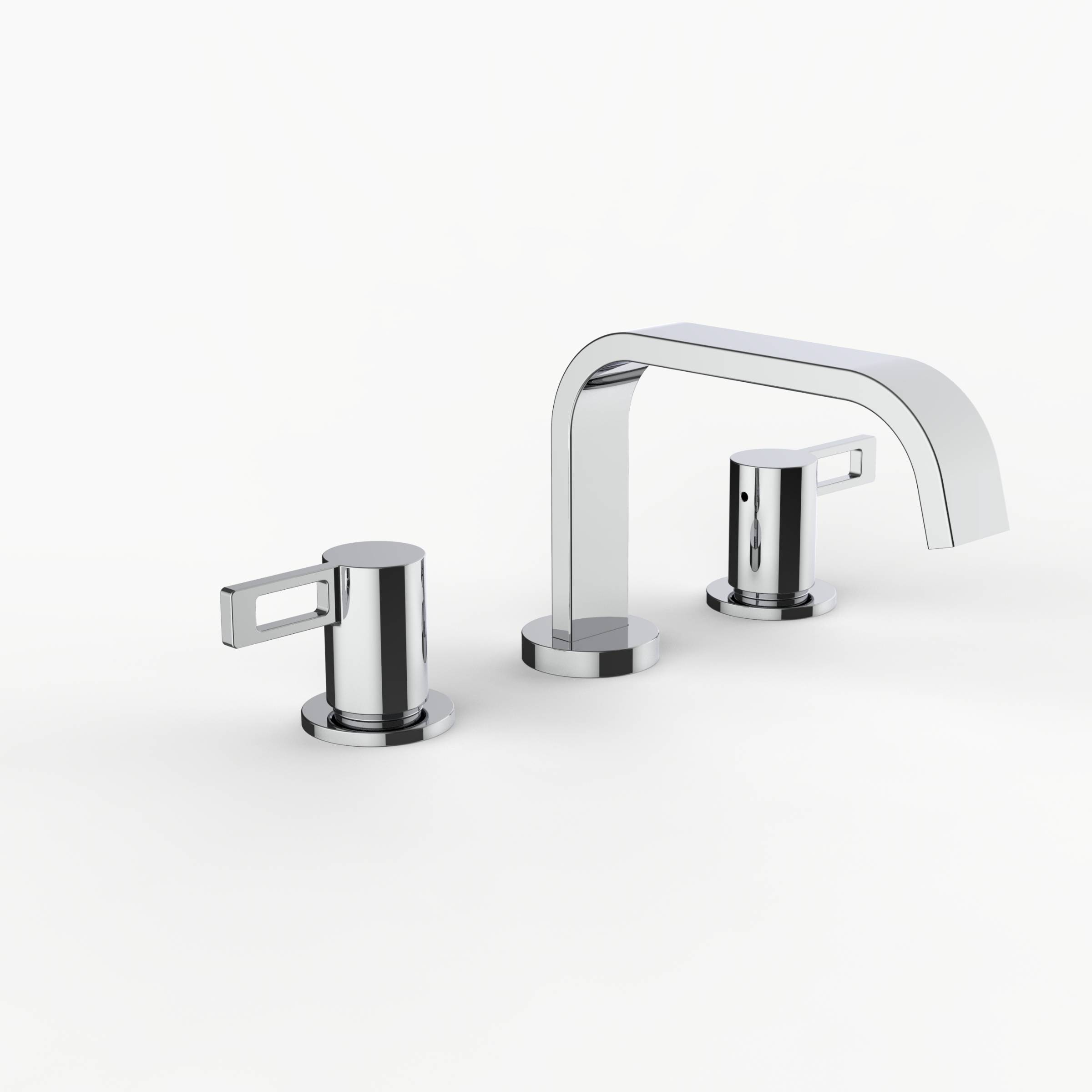 Davinci D05-H04-100-PC Flat Round Deck Mounted, Three Hole Lavatory Faucet with Flat Low, Round Flange Spout with Loop Lever Style Handles in Polished Chrome