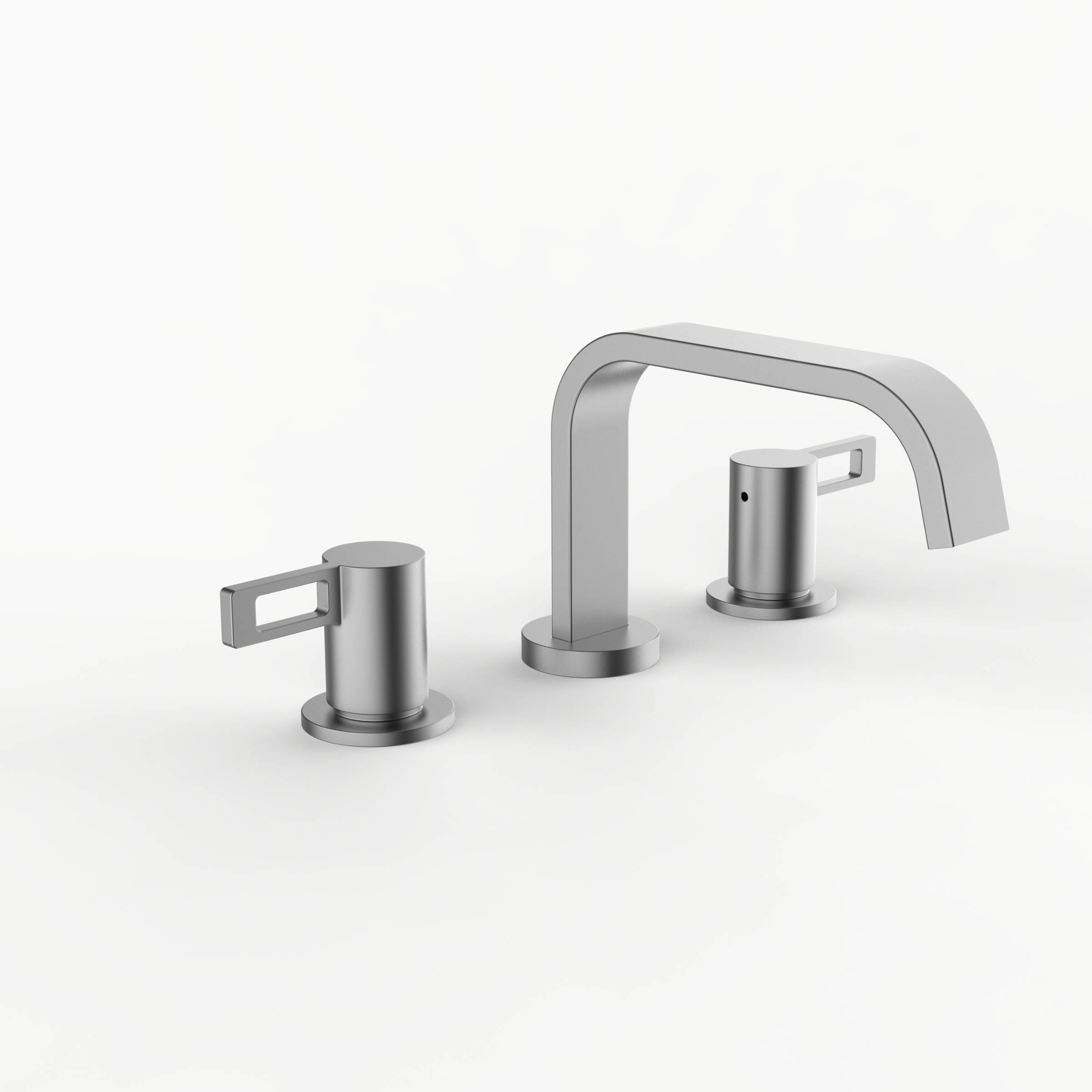 Davinci D05-H04-100-SN Flat Round Deck Mounted, Three Hole Lavatory Faucet with Flat Low, Round Flange Spout with Loop Lever Style Handles in Satin Nickel