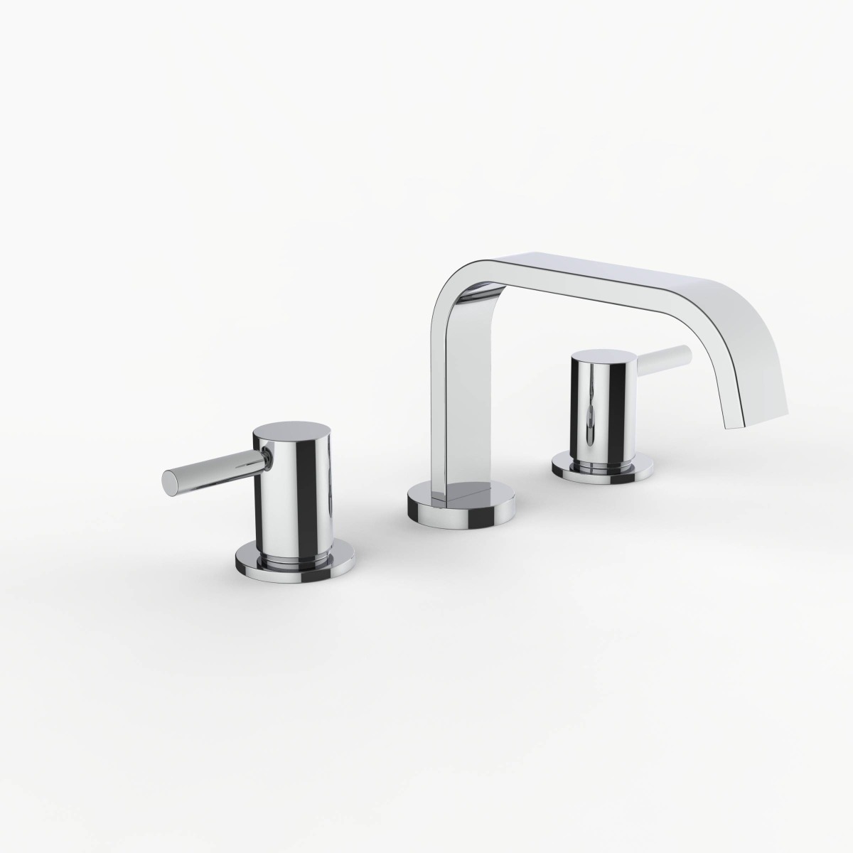 Davinci D05-H05-100-PC Flat Round Deck Mounted, Three Hole Lavatory Faucet with Flat Low, Round Flange Spout with Reveal Lever Style Handles in Polished Chrome