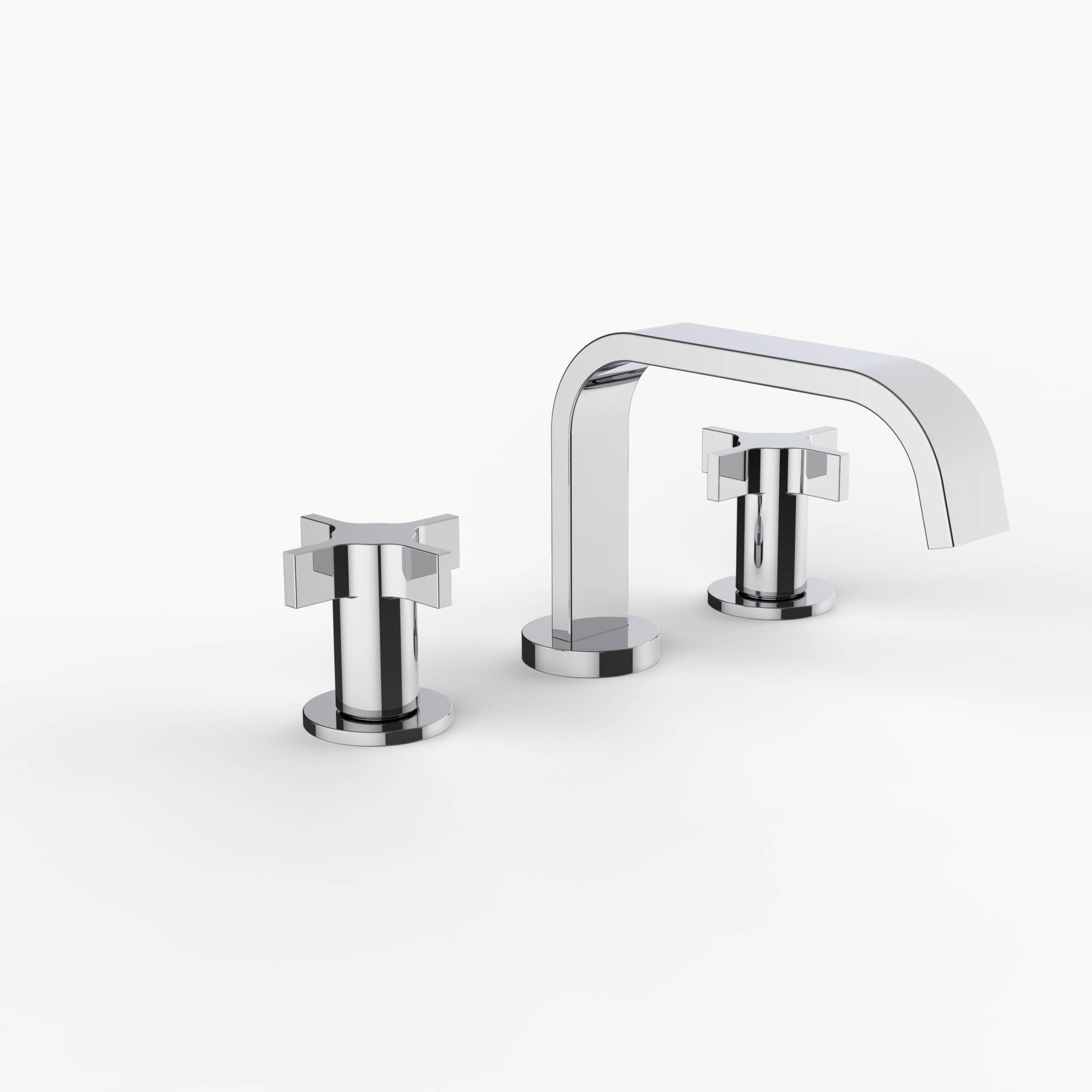 Davinci D05-H07-100-PC Flat Round Deck Mounted, Three Hole Lavatory Faucet with Flat Low, Round Flange Spout with Tapered Cross Style Handles in Polished Chrome