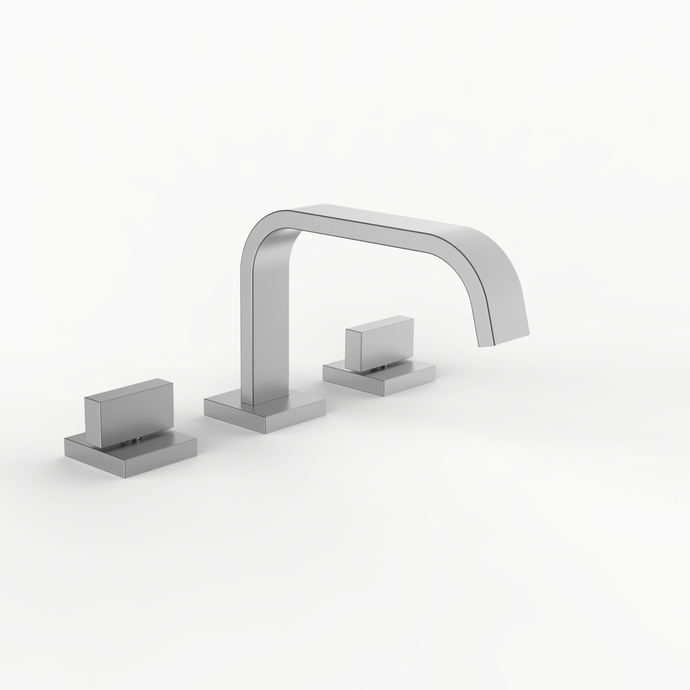 Davinci D05-S-H21-100-SN Flat Square Deck Mounted, Three Hole Lavatory Faucet with Flat Low, Square Flange Spout with Flat Handles in Satin Nickel