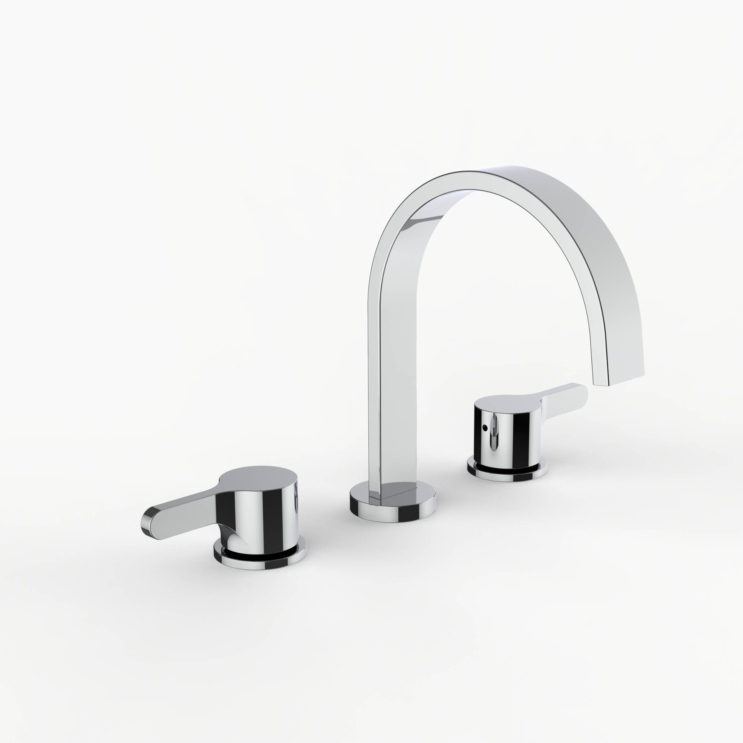Davinci D06-56-100-PC 8CC Flat Round Three Hole Lavatory Faucet with Flat Arc, Round Flange Spout with Lever Handles in Polished Chrome
