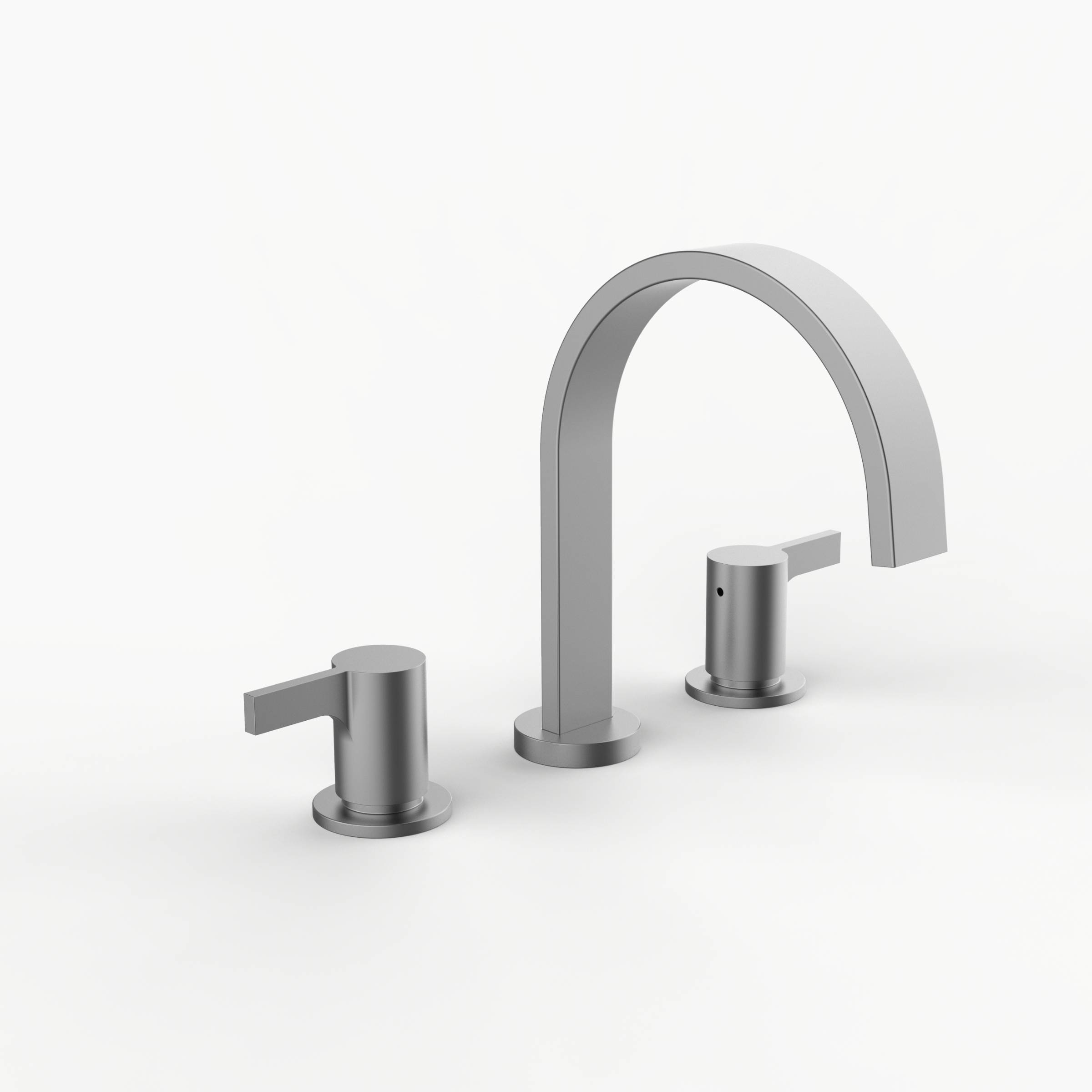 Davinci D06-H02-100-SN Flat Round Deck Mounted, Three Hole Lavatory Faucet with Flat Arc, Round Flange Spout with Flag Lever Style Handles in Satin Nickel