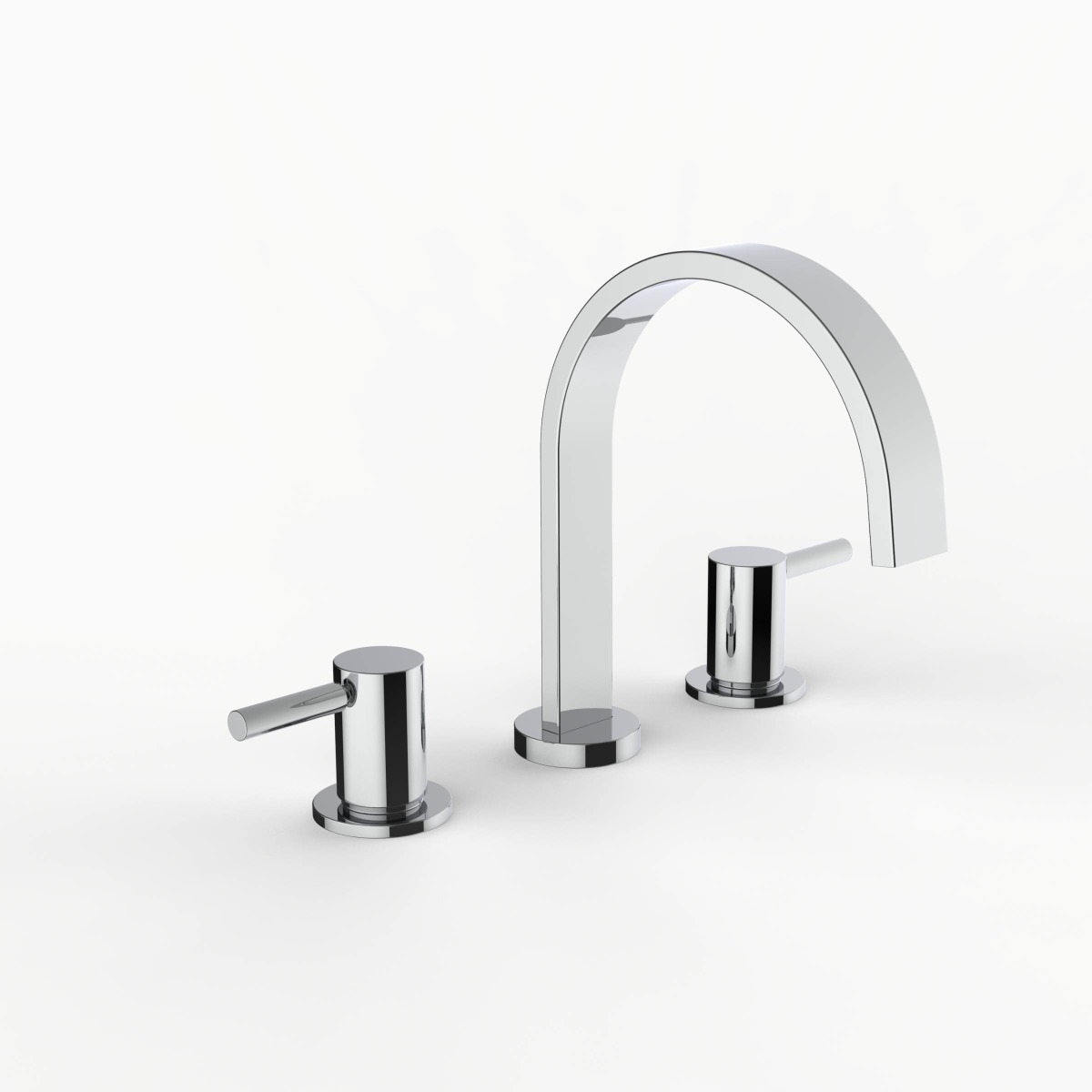 Davinci D06-H05-100-PC Flat Round Deck Mounted, Three Hole Lavatory Faucet with Flat Arc, Round Flange Spout with Reveal Lever Style Handles in Polished Chrome