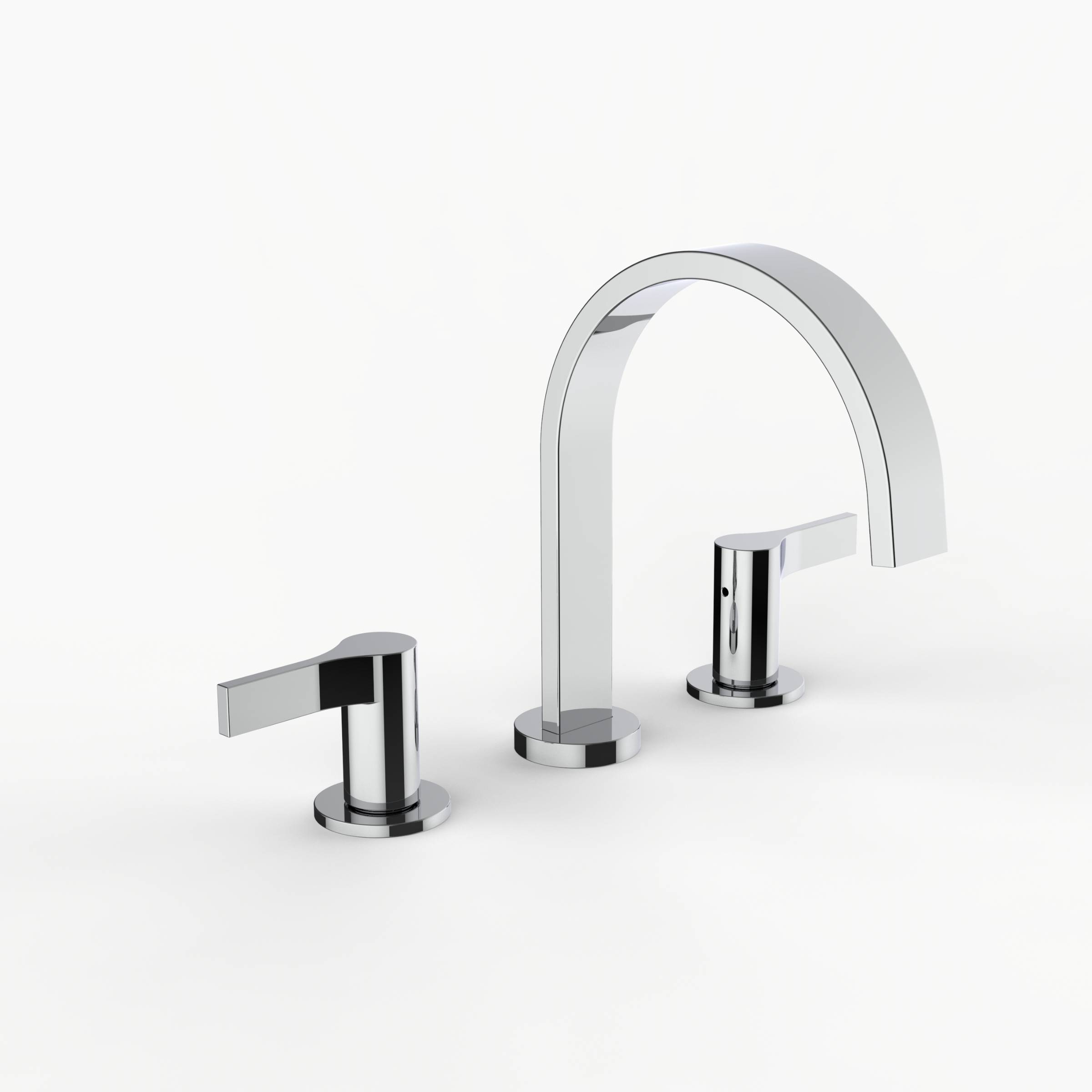 Davinci D06-H08-100-PC Flat Round Deck Mounted, Three Hole Lavatory Faucet with Flat Arc, Round Flange Spout with Tapered Lever Style Handles in Polished Chrome