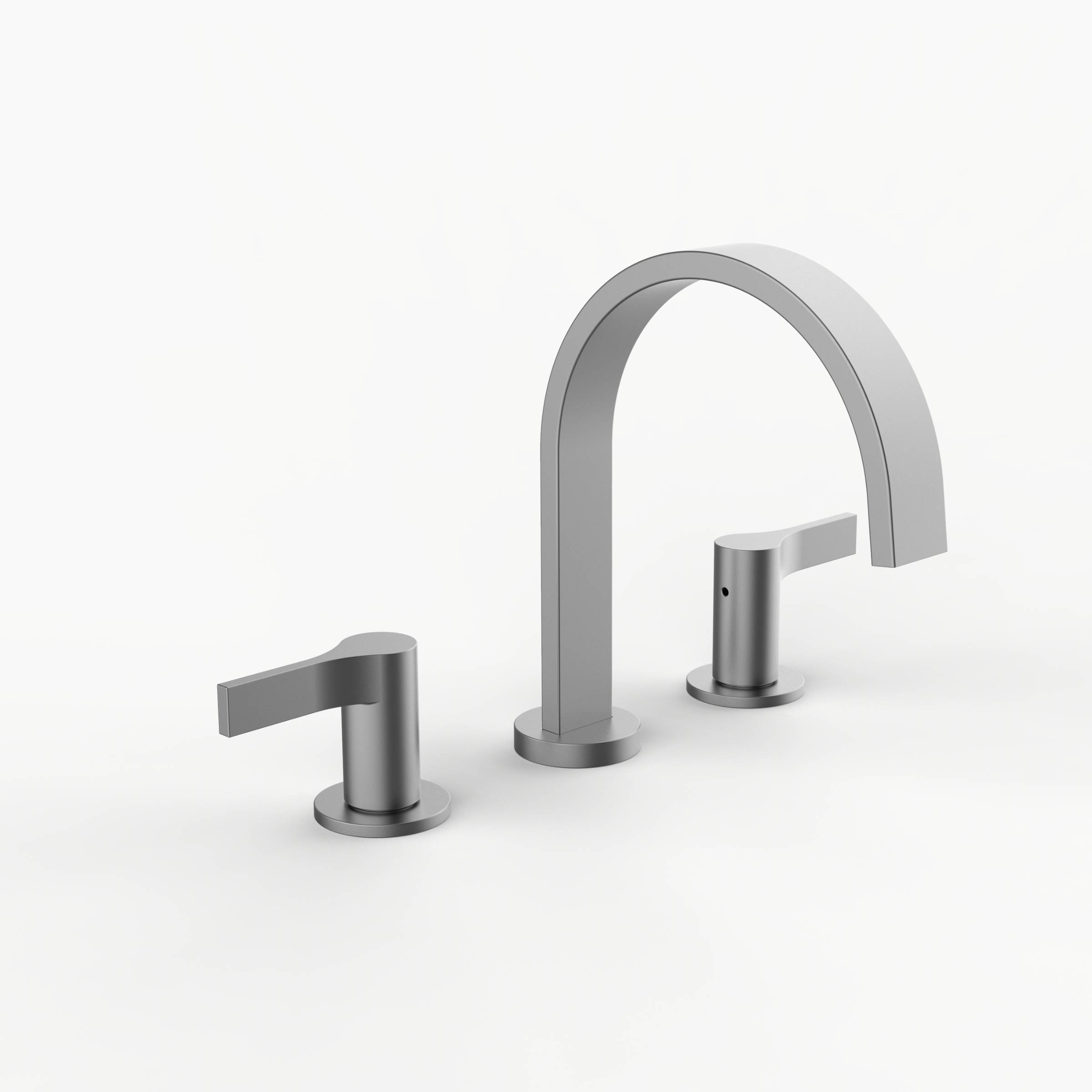 Davinci D06-H08-100-SN Flat Round Deck Mounted, Three Hole Lavatory Faucet with Flat Arc, Round Flange Spout with Tapered Lever Style Handles in Satin Nickel