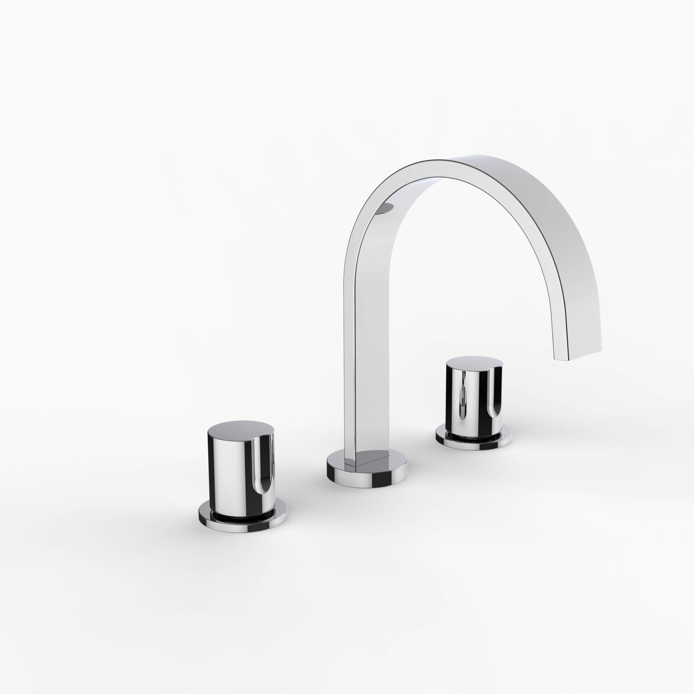 Davinci D06-S3S-100-PC Flat Round Deck Mounted, Three Hole Lavatory Faucet with Flat Arc, Round Flange Spout with Knob Style Handles with Vertical Groove in Polished Chrome