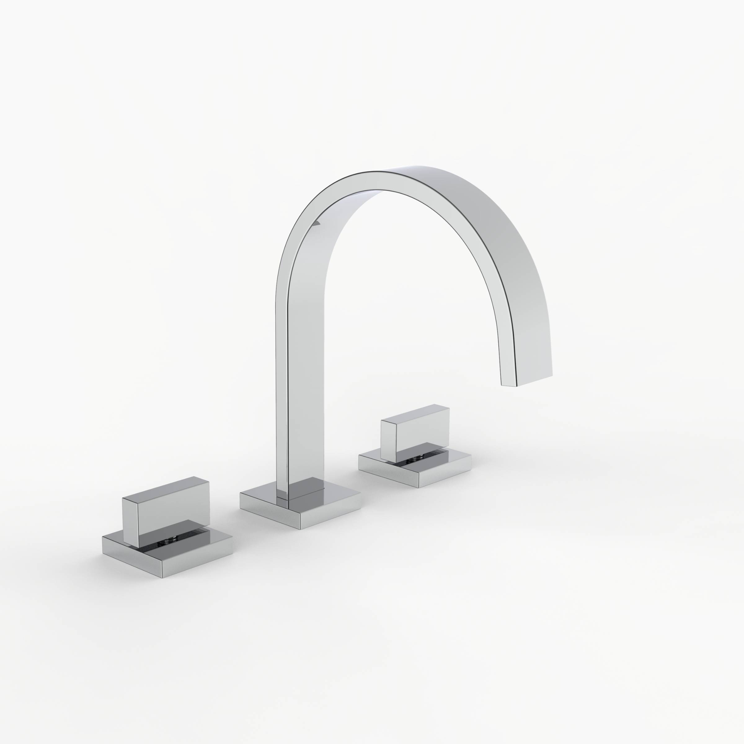Davinci D06-S-H21-100-PC Flat Square Deck Mounted, Three Hole Lavatory Faucet with Flat Arc, Square Flange Spout with Flat Handles in Polished Chrome