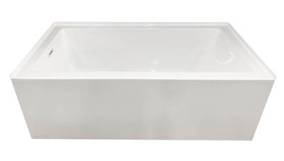 Emory and Bond EB408608 Essex Three Wall Alcove Bath Tub 60"L x 32"W x 22"H, Acrylic, Glossy, Rectangular, Left Hand Drain, 55 Gallons