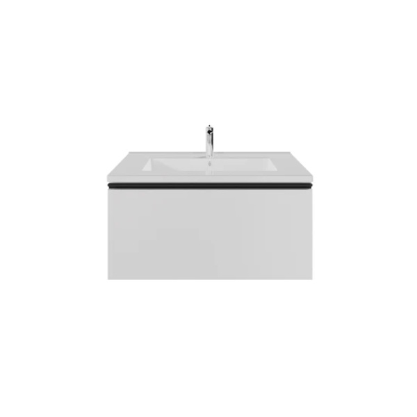 Emory & Bond EB551124WH-WVT-MB Vota 24" W X 18" D, 1 Drawer Wall Mount Vanity with Matte Black Handle in Gloss White