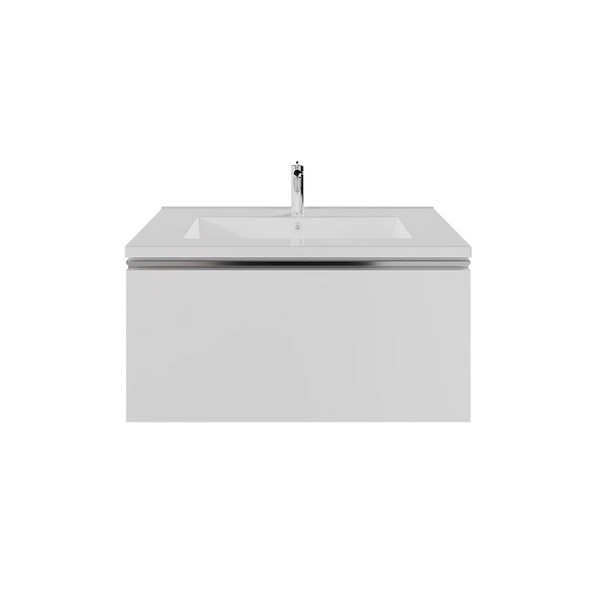 Emory & Bond EB551124WH-WVT-PC Vota 24" W X 18" D,1 Drawer Wall Mount Vanity with Polished Chrome Handle in Gloss White