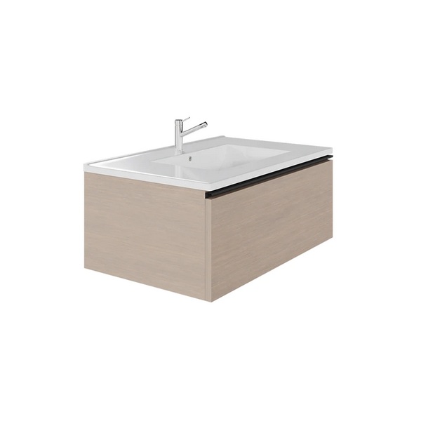 Emory & Bond EB551132SG-WVT-MB Vota 32" W X 18" D, 1 Drawer Wall Mount Vanity with Matte Black Handle in Sandy Grey