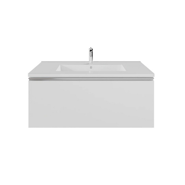 Emory & Bond EB551132WH-WVT-PC Vota 32" W X 18" D, 1 Drawer Wall Mount Vanity with Polished Chrome Handle in Gloss White