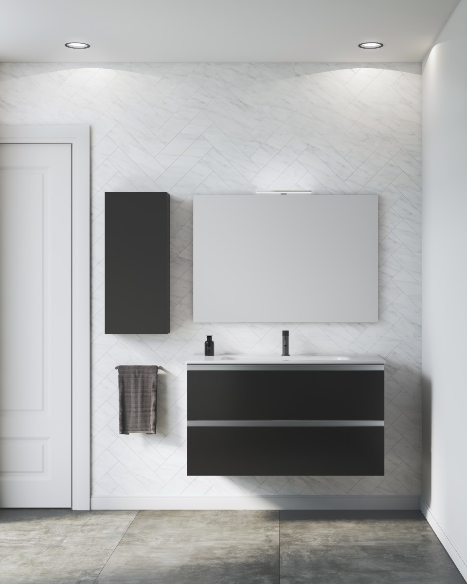 Emory and Bond EB551232GR-WVT-PC Vota 32" W X 18" D, 2 Drawers Wall Mount Vanity with Polished Chrome Handle in Dark Gray