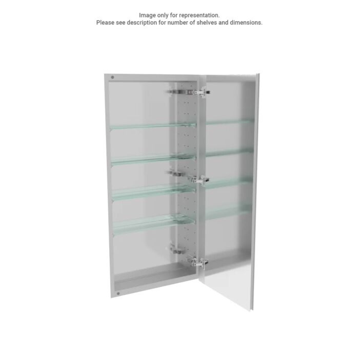 Emory and Bond EBS18384 17-3/8" W X 37-3/8" H X 3.9" D, Reversible, Frameless Mirror Medicine Cabinet with 4 Shelves, 3 Hinges, Single Door