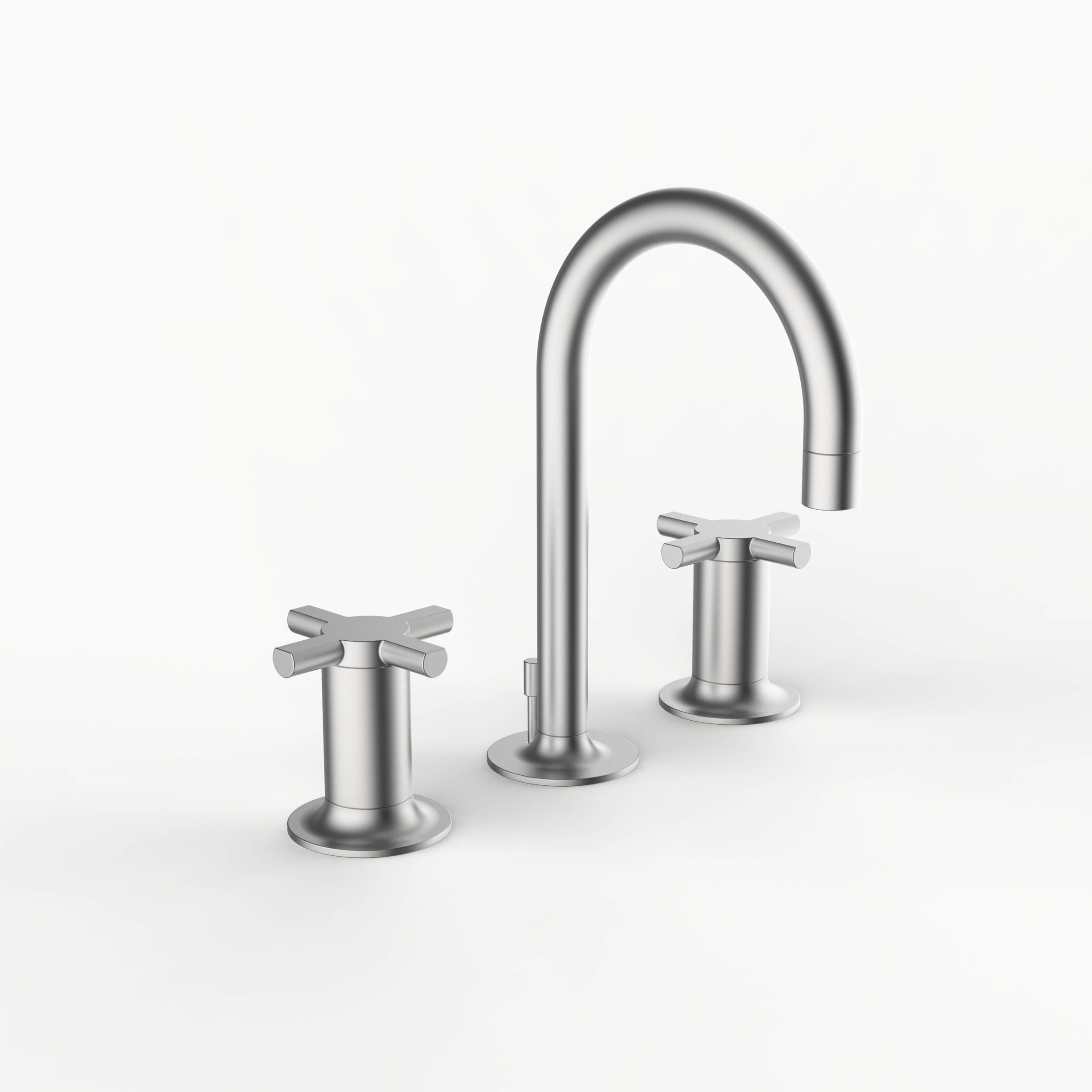 Davinci ELE-SUB-100-SS Element Deck Mounted Three Hole Lavatory Faucet with Gooseneck Spout with Cross Handles in Stainless Steel