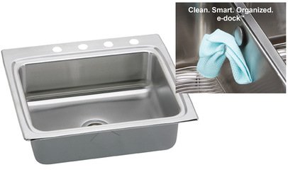Elkay LR2522EK3 18 Gauge Stainless Steel 25 Inch X 22 Inch X 8.125 Inch Single Bowl Top Mount Kitchen Sink Kit 3 Hole, With Edock Hook,