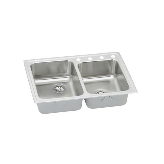Elkay LRADQ250551 18 Gauge Stainless Steel 33 Inch X 22 Inch X 5.Inch Double Bowl Top Mount Quick-Clip Kitchen Sink, Larger Left Bowl, 1 Faucet Hole,