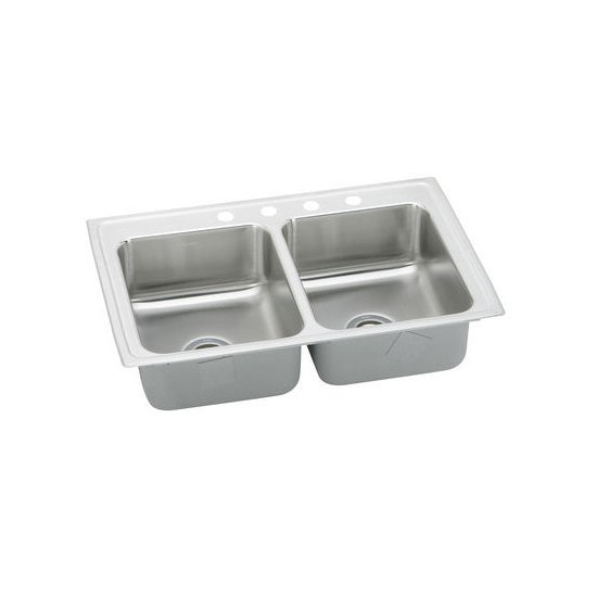 Elkay LRQ25193 18 Gauge Stainless Steel 25" X 19.5" X 7.625" Double Bowl Top Mount Quick-Clip Kitchen Sink With 3 Faucet Holes