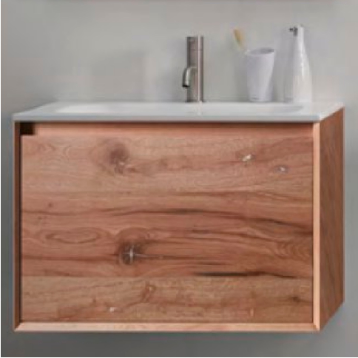 Blu Bathworks F45V1-0700-02.03 45° Collection Full Wall Mounted Vanity Base in Vintage Oak (Vanity Top Sold Separately)