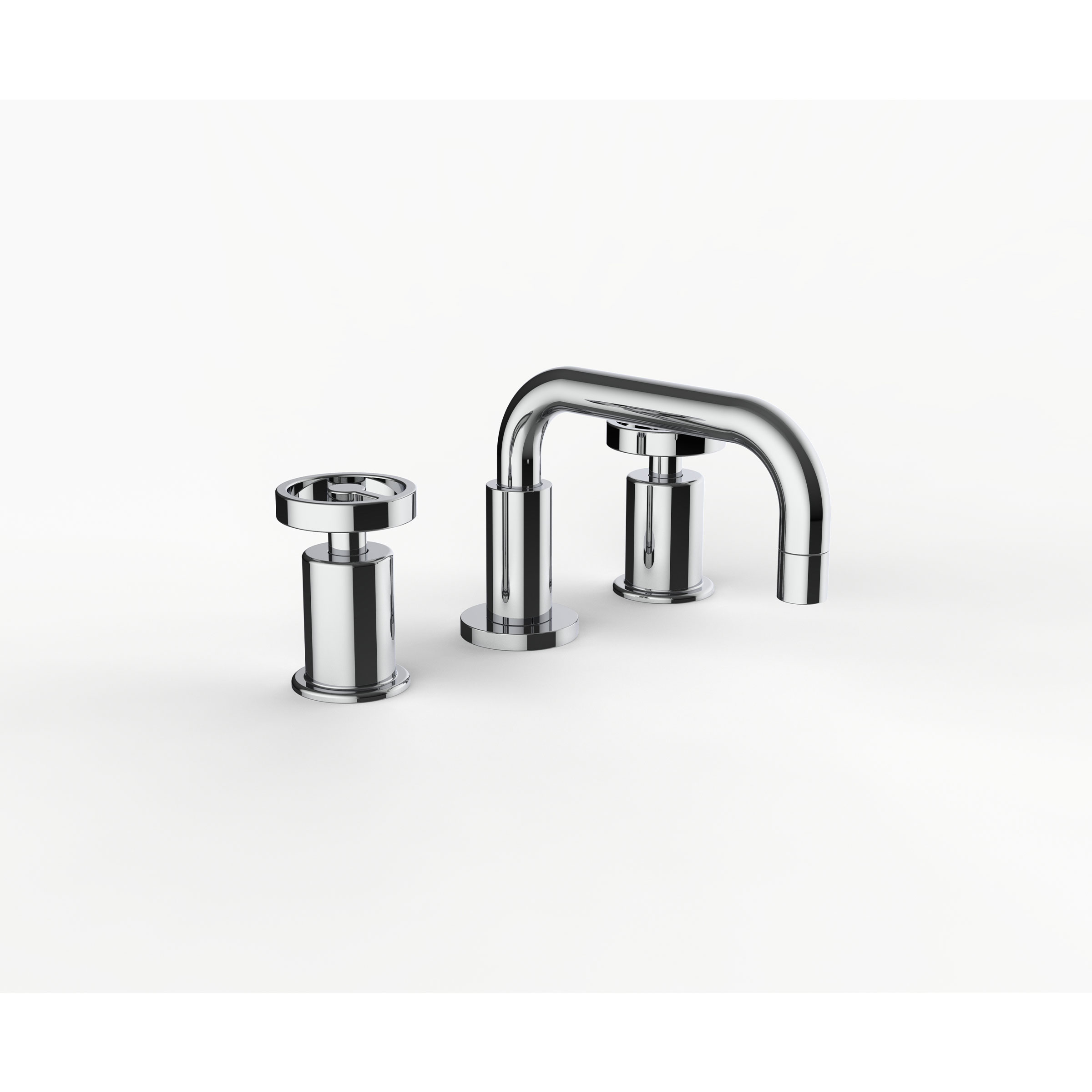 Davinci GAN-DS-100-5-PC Gotham Deck Mounted Three Hole Lavatory Faucet with Short Right Angle Spout with Base and Wheel Handles in Polished Chrome
