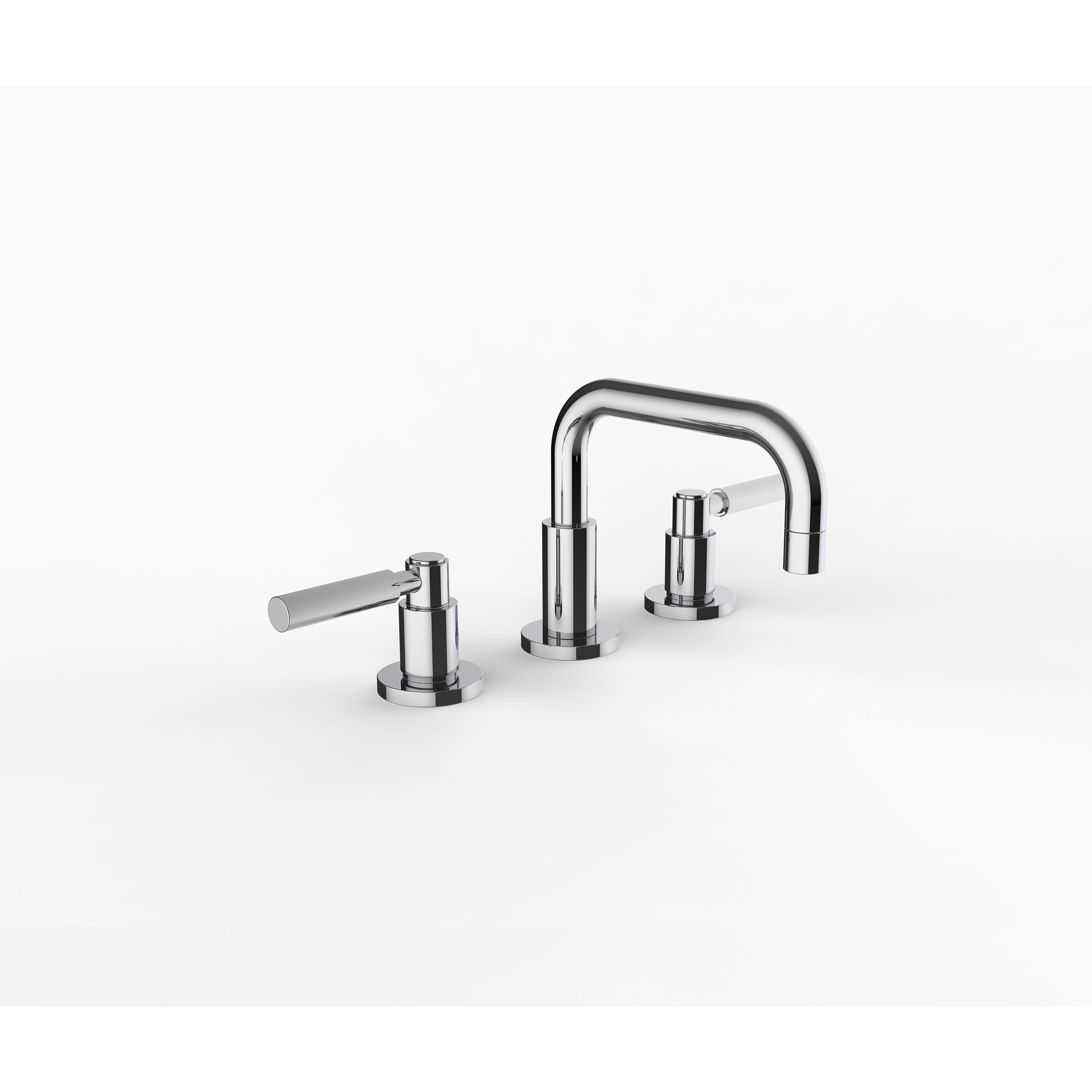 Davinci GAN-GOT-100-PC Gotham Deck Mounted Three Hole Lavatory Faucet with Right Angle Spout with Base and Lever Handles in Polished Chrome
