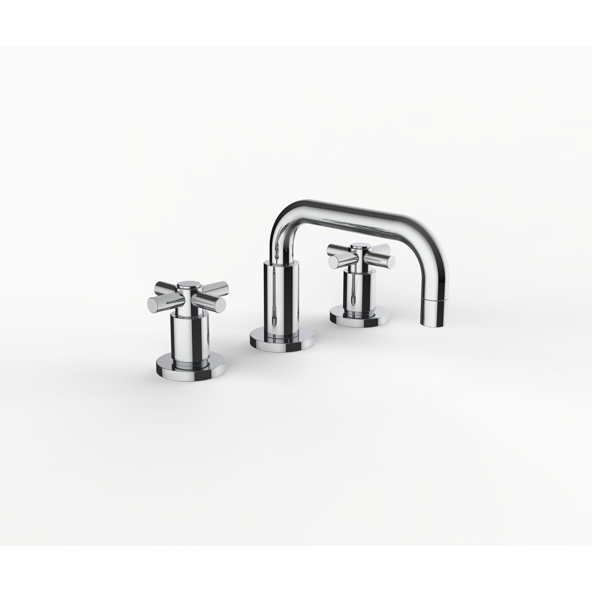 Davinci GAN-REM-100-5-PC Gotham Deck Mounted Three Hole Lavatory Faucet with Short Right Angle Spout with Base and Cross Handles in Polished Chrome