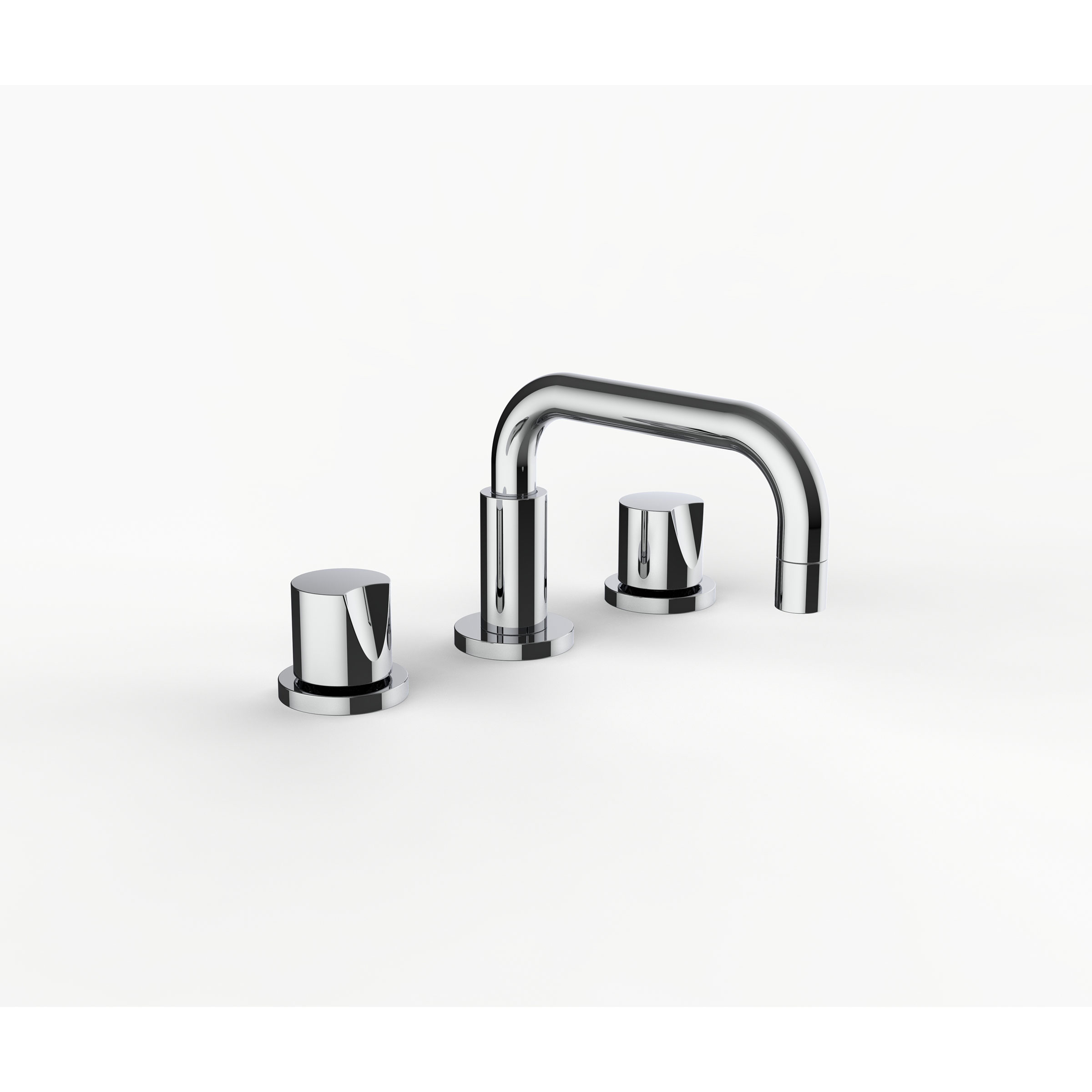 Davinci GAN-SAR-100-5-PC Gotham Deck Mounted Three Hole Lavatory Faucet with Short Right Angle Spout with Base and Saratoga Knob Style Handles in Polished Chrome