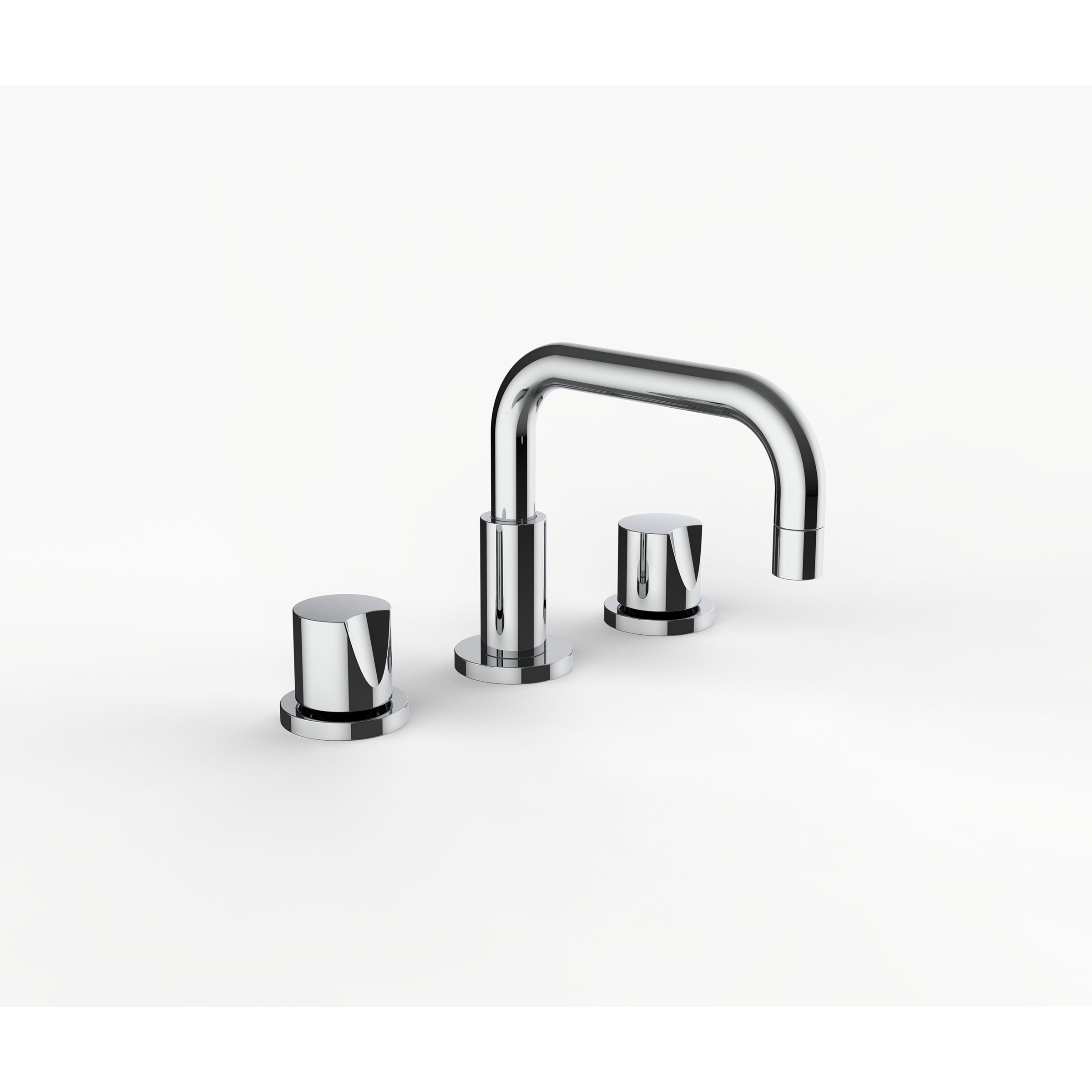 Davinci GAN-SAR-100-PC Gotham Deck Mounted Three Hole Lavatory Faucet with Right Angle Spout with Base and Saratoga Knob Style Handles in Polished Chrome
