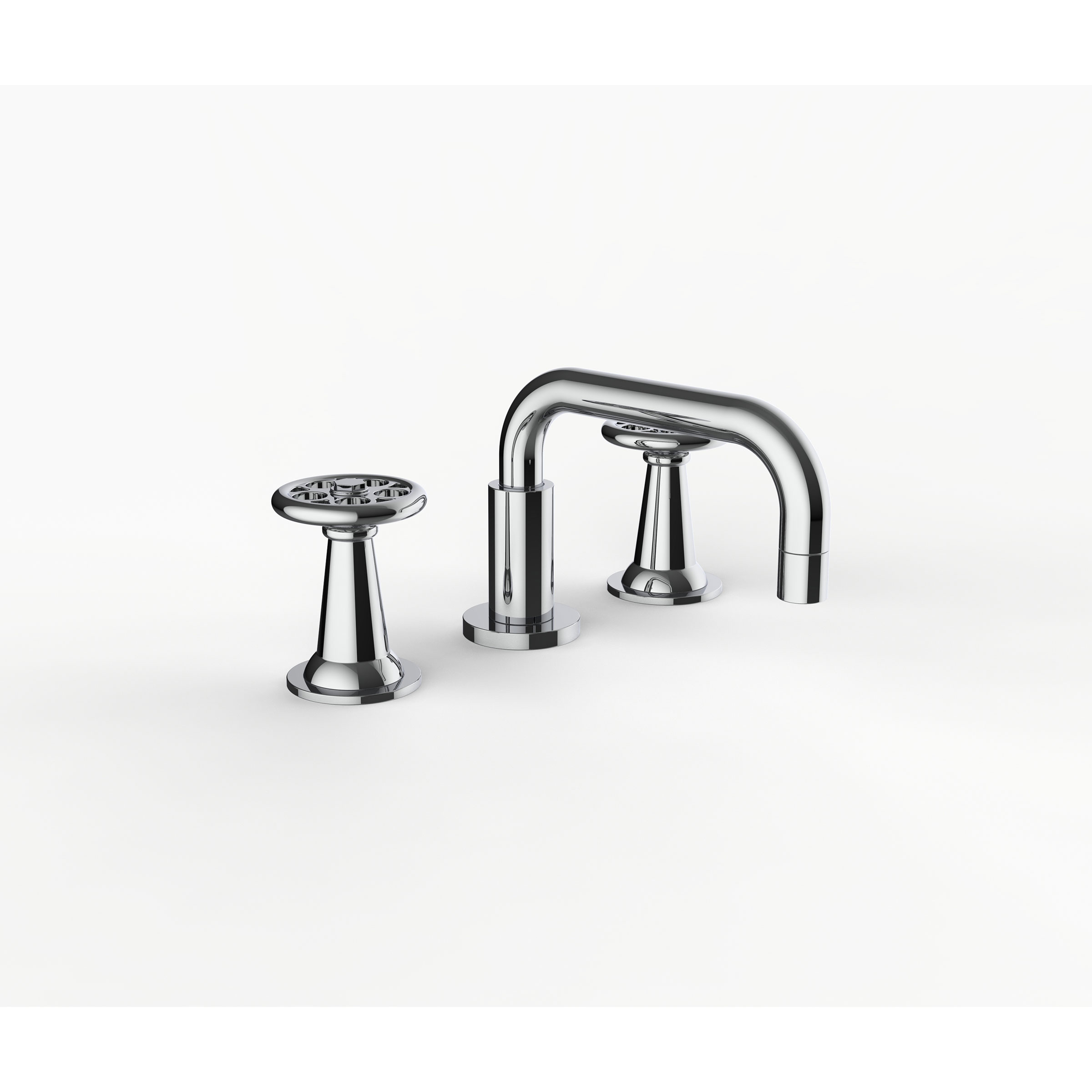Davinci GAN-STV-100-5-PC Gotham Deck Mounted Three Hole Lavatory Faucet with Short Right Angle Spout with Base and Street Valve Wheel Handles in Polished Chrome