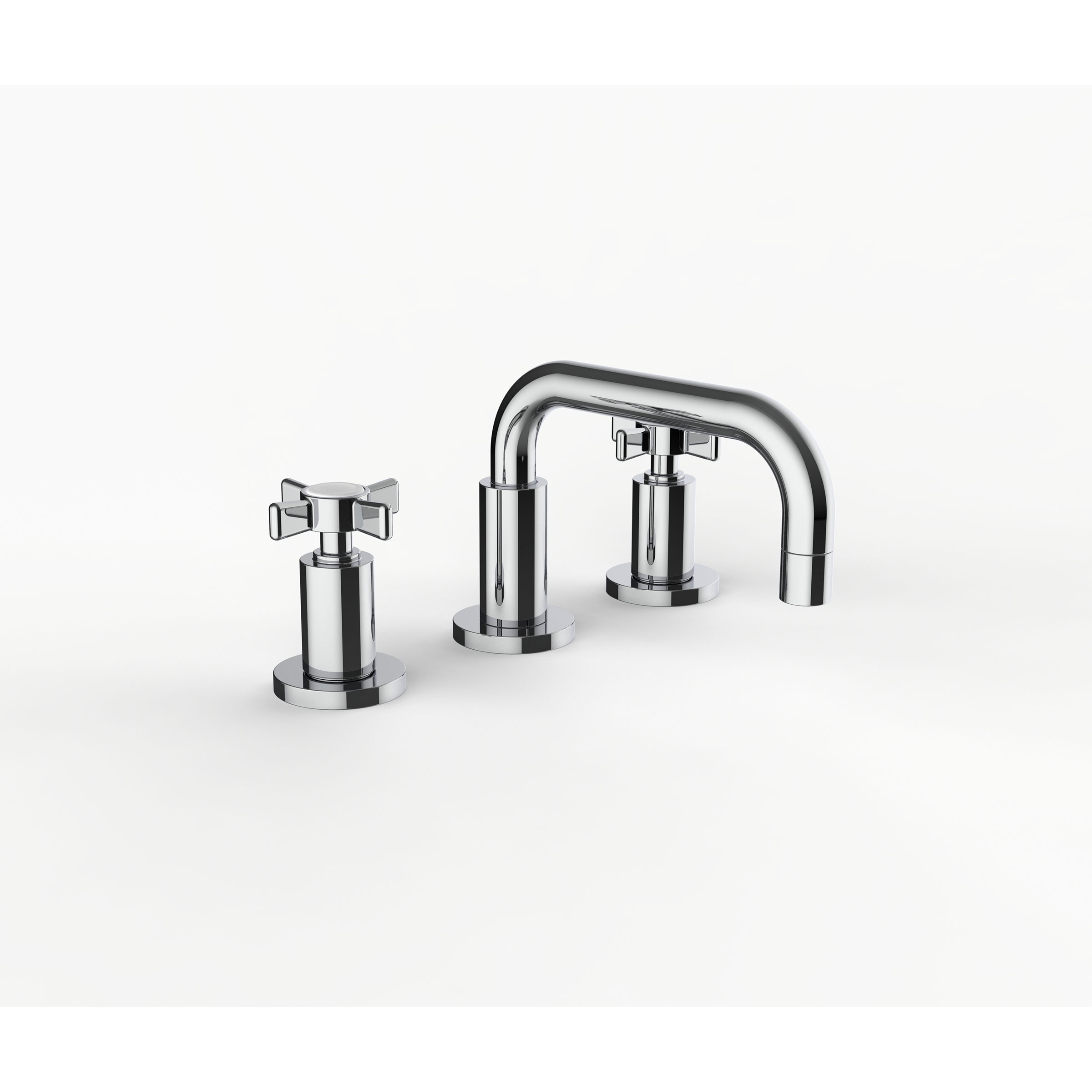Davinci GAN-TRI-100-5-PC Gotham Deck Mounted Three Hole Lavatory Faucet with Short Right Angle Spout with Base and Cross Handles in Polished Chrome