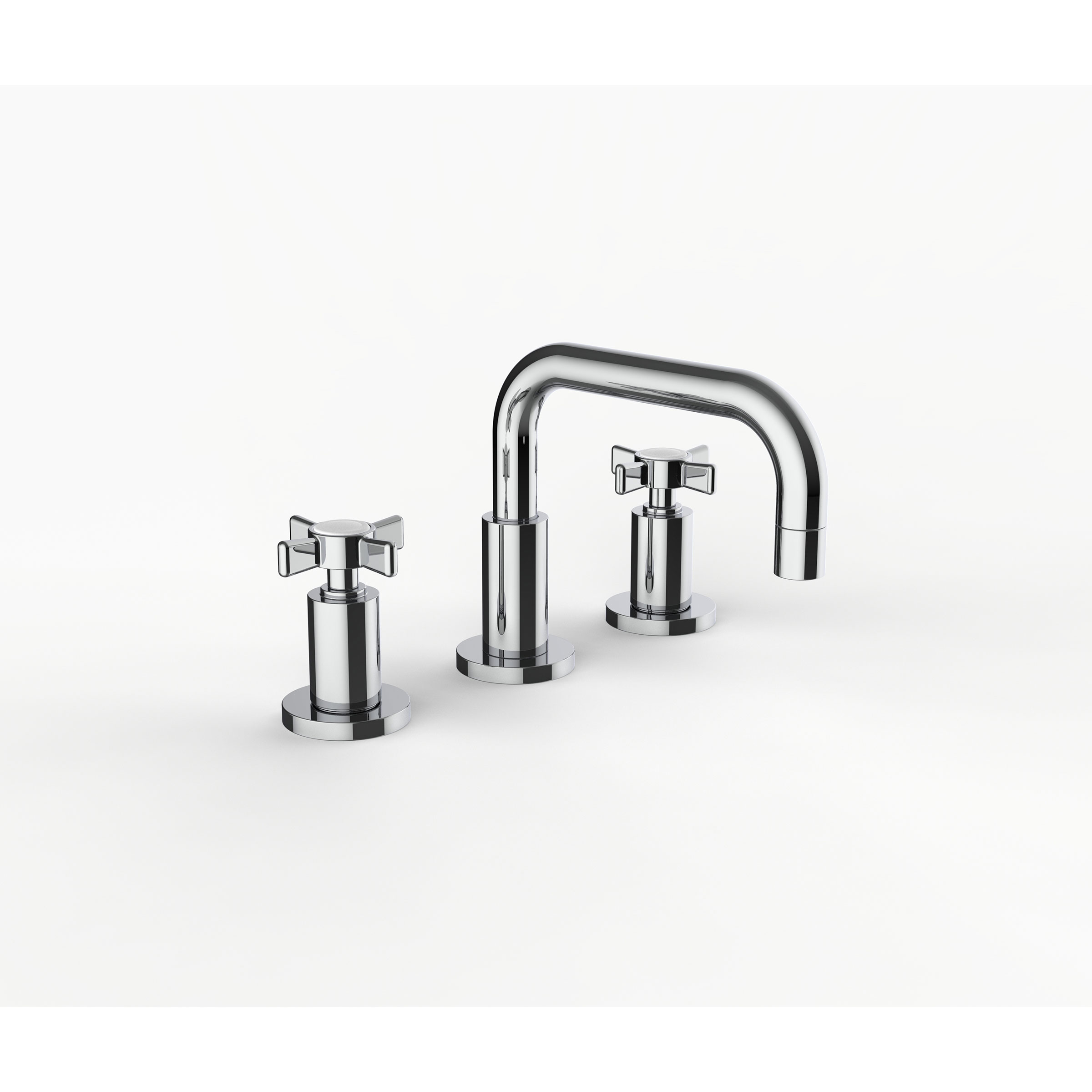 Davinci GAN-TRI-100-PC Gotham Deck Mounted Three Hole Lavatory Faucet with Right Angle Spout with Base and Cross Handles in Polished Chrome