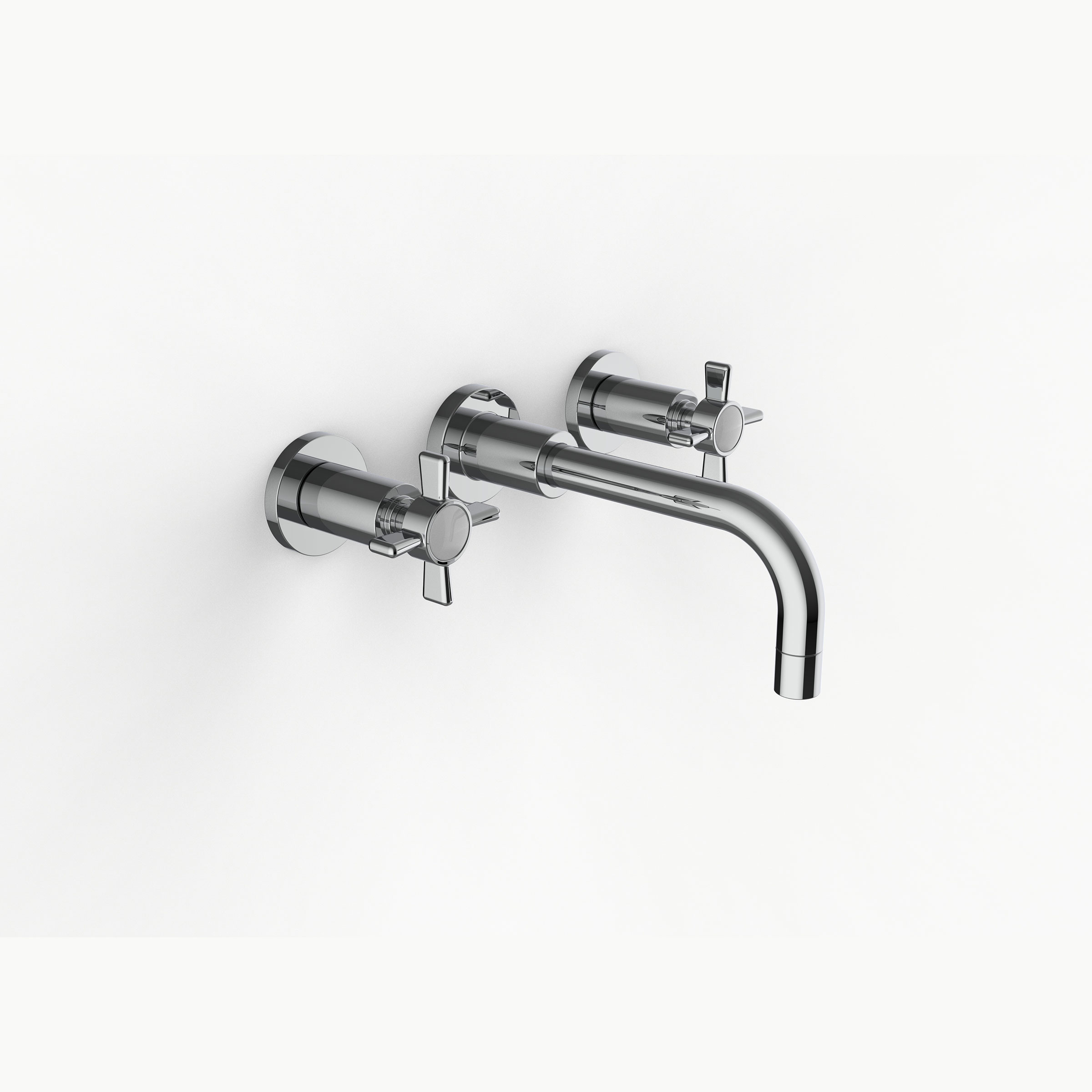 Davinci GOT-TRI-150-PC Gotham Three Hole Wall Mounted Lavatory Faucet with 90 Degree Angled Spout with Base and Cross Handles in Polished Chrome