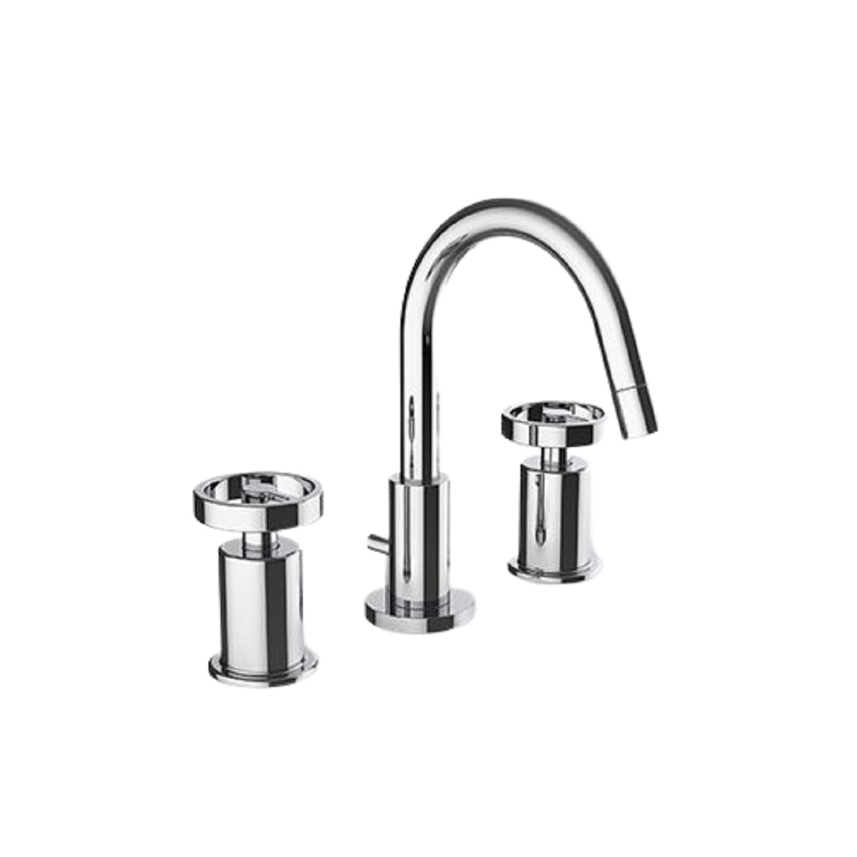 Davinci GOT-DS-100-PC Gotham Three Hole Deck Mounted Lavatory Faucet with Arc Spout, Base, and Wheel Handles in Polished Chrome