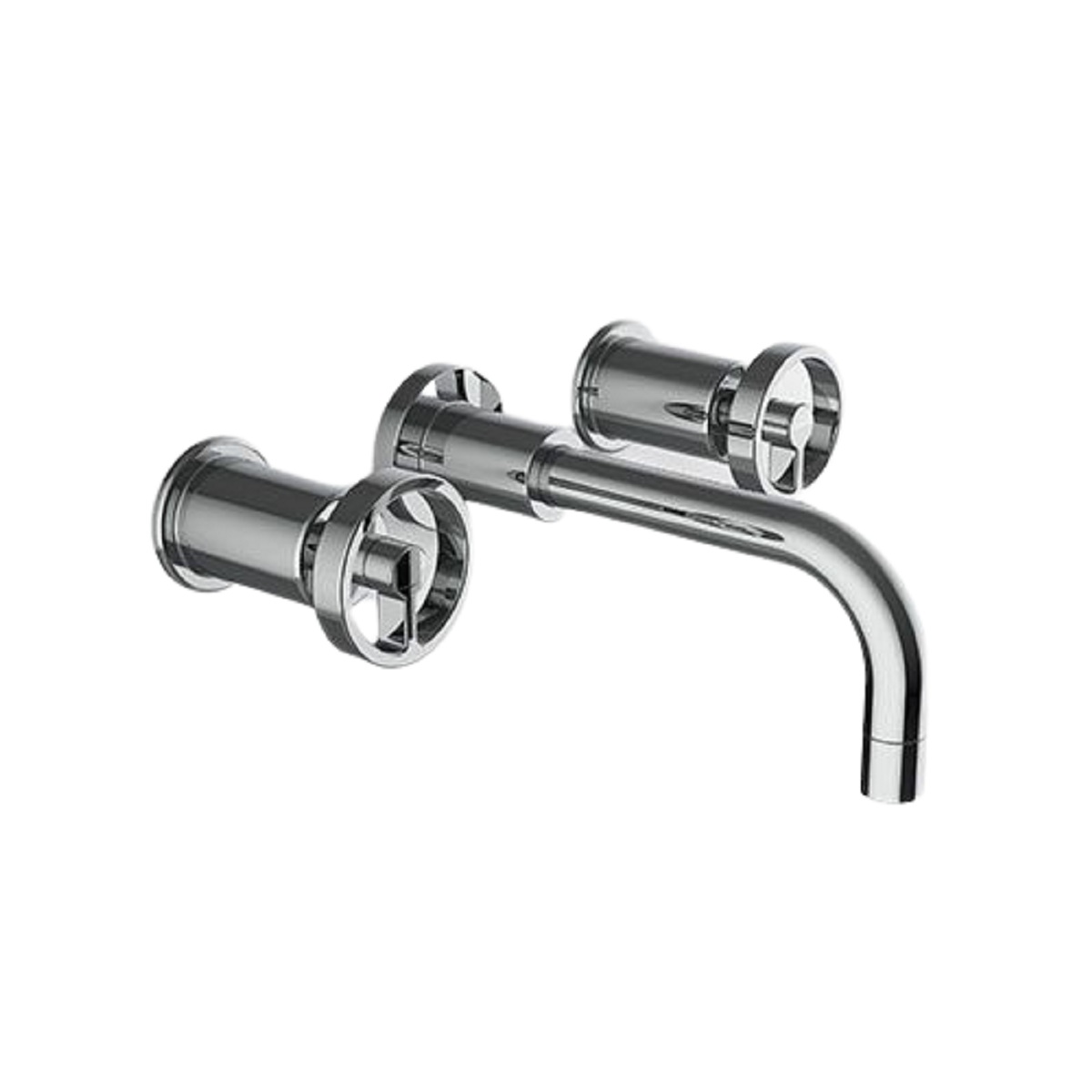 Davinci GOT-DS-150-PC Gotham Three Hole Wall Mounted Lavatory Faucet with 90 Degree Angled Spout, Base, and Wheel Handles in Polished Chrome