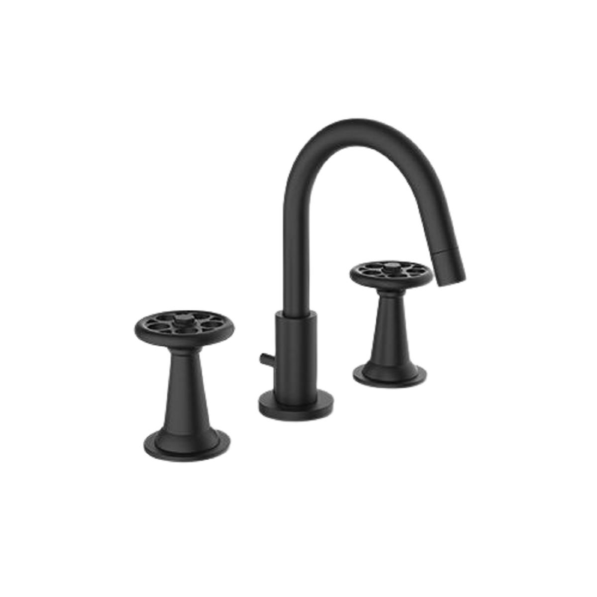 Davinci GOT-STV-100-MB Gotham Deck Mounted Three Hole Lavatory Faucet with Arc Spout, Base, and Street Valve Wheel Handles in Matte Black