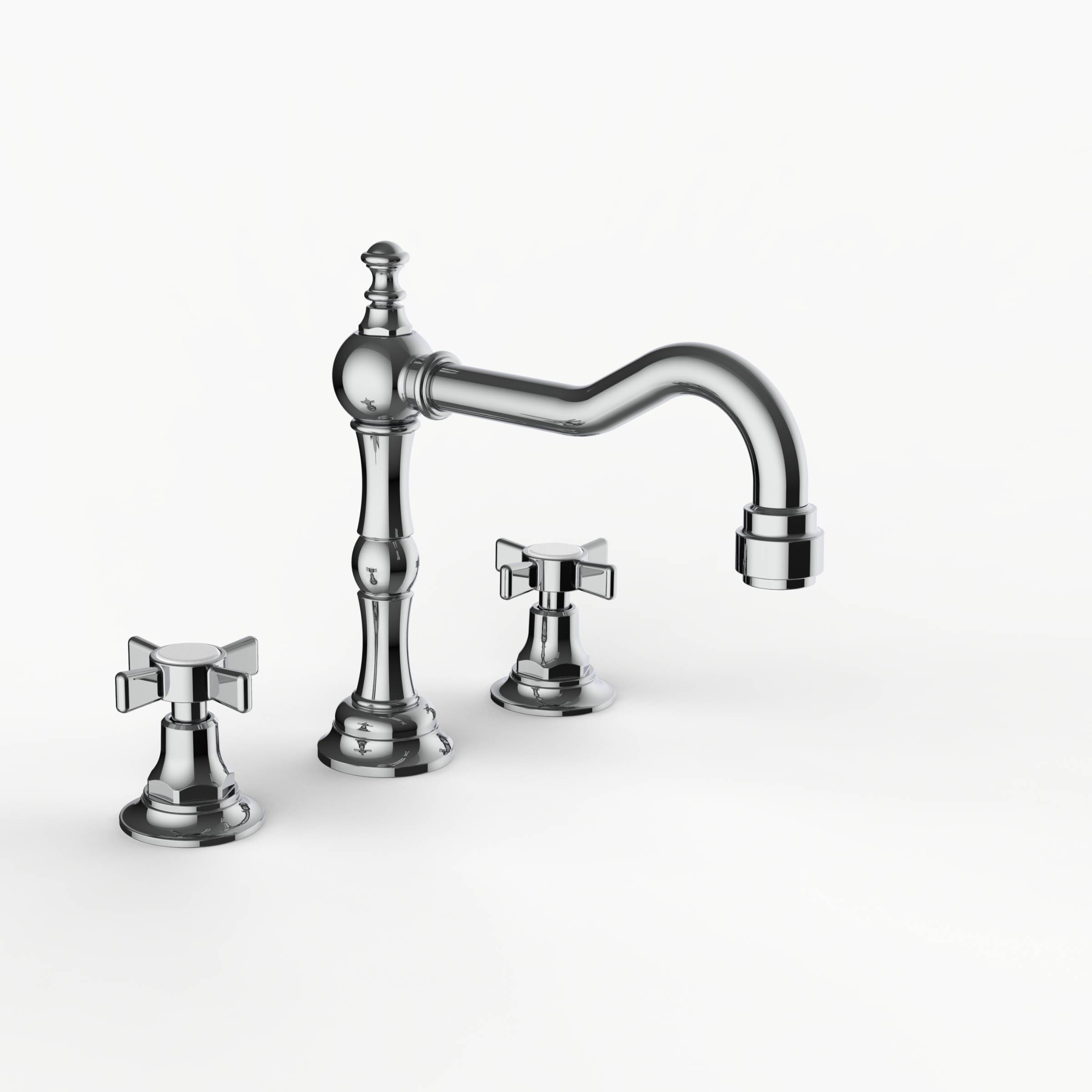 Davinci GRA-DEL-100-PC Gramercy Deck Mounted, Three Hole Lavatory Faucet with Medium Height, Partial Arc Spout with Cross Handles in Polished Chrome