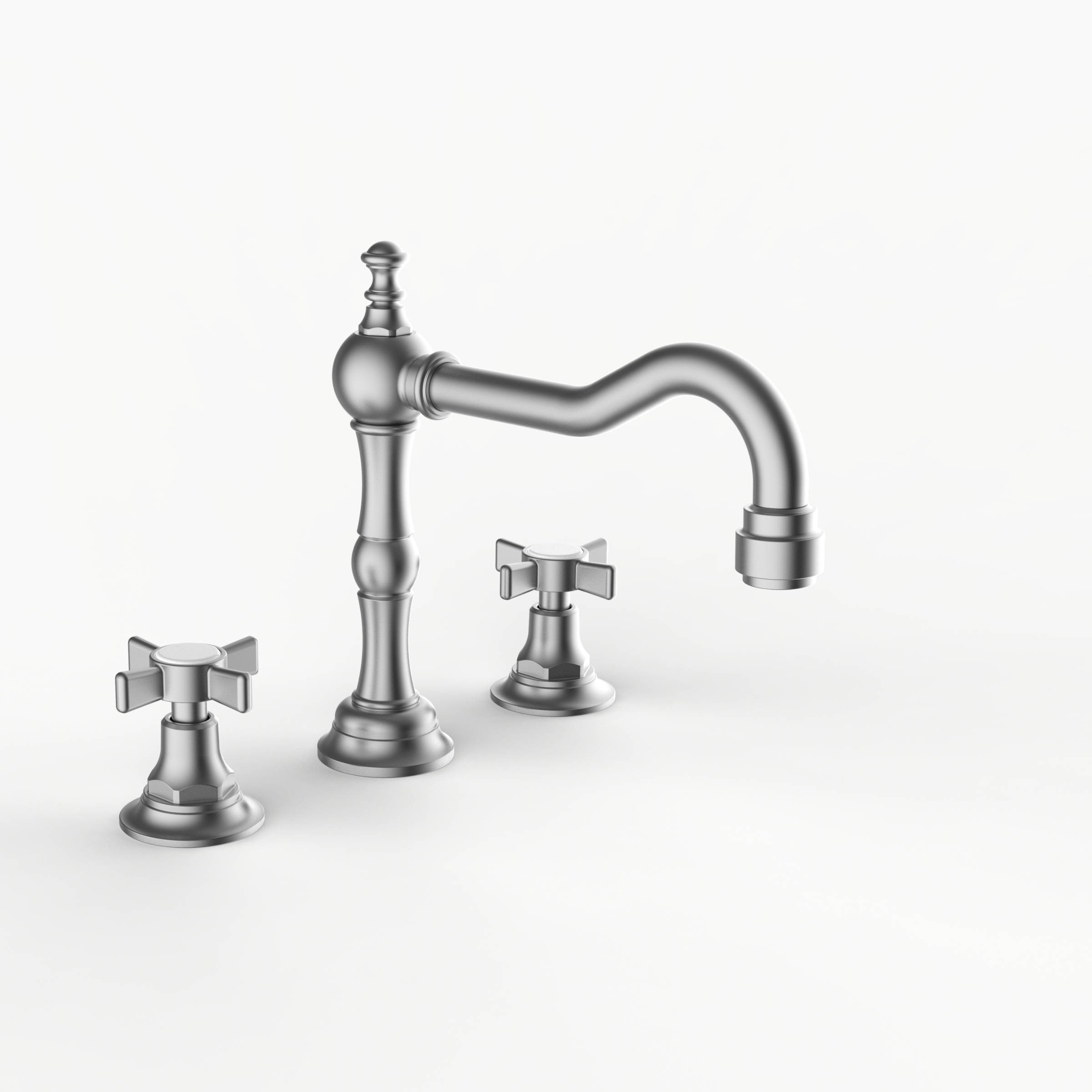 Davinci GRA-DEL-100-SN Gramercy Deck Mounted, Three Hole Lavatory Faucet with Medium Height, Partial Arc Spout with Cross Handles in Satin Nickel