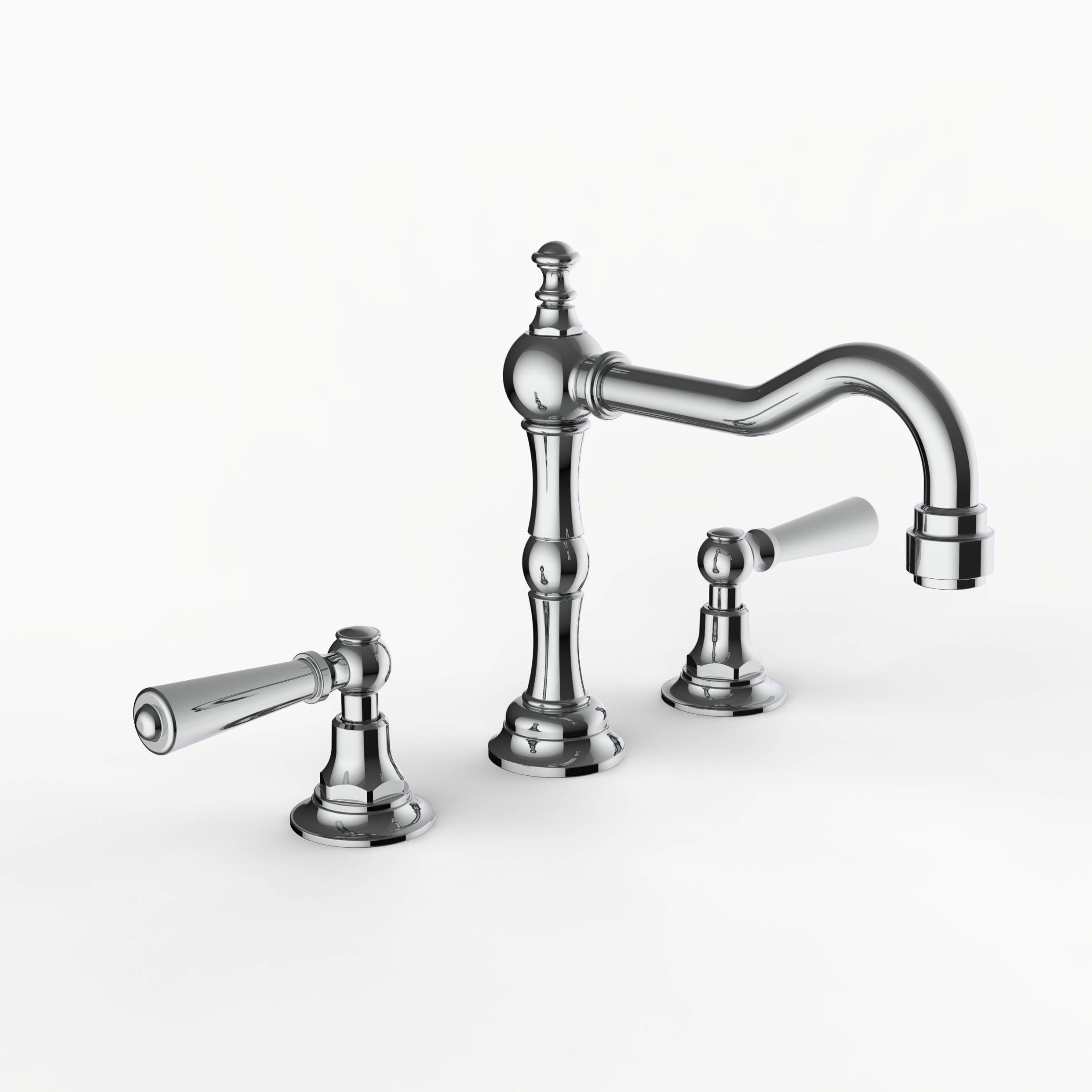 Davinci GRA-GRA-100-PC Gramercy Deck Mounted, Three Hole Lavatory Faucet with Medium Height, Partial Arc Spout with Lever Handles in Polished Chrome