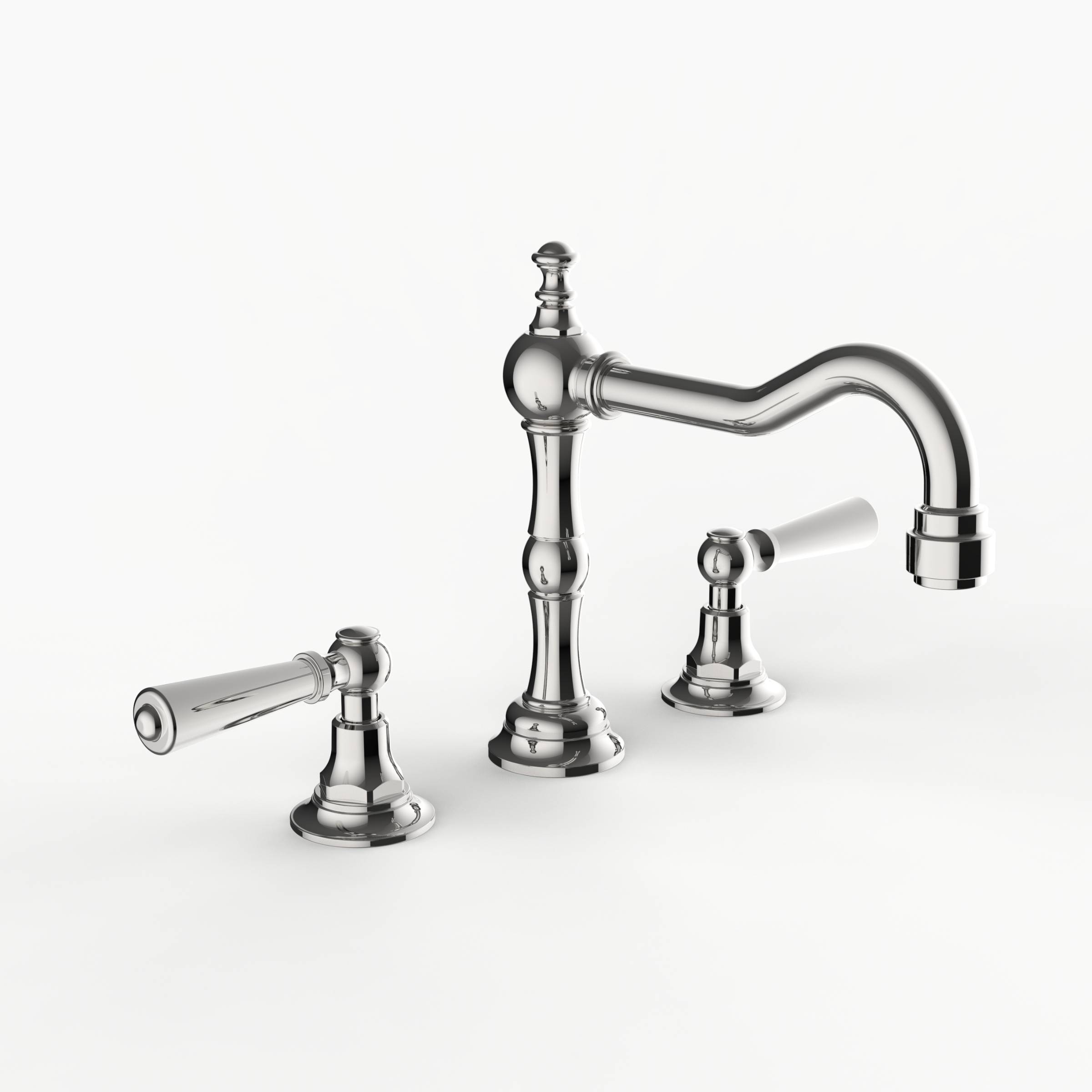 Davinci GRA-GRA-100-PN Gramercy Deck Mounted, Three Hole Lavatory Faucet with Medium Height, Partial Arc Spout with Lever Handles in Polished Nickel