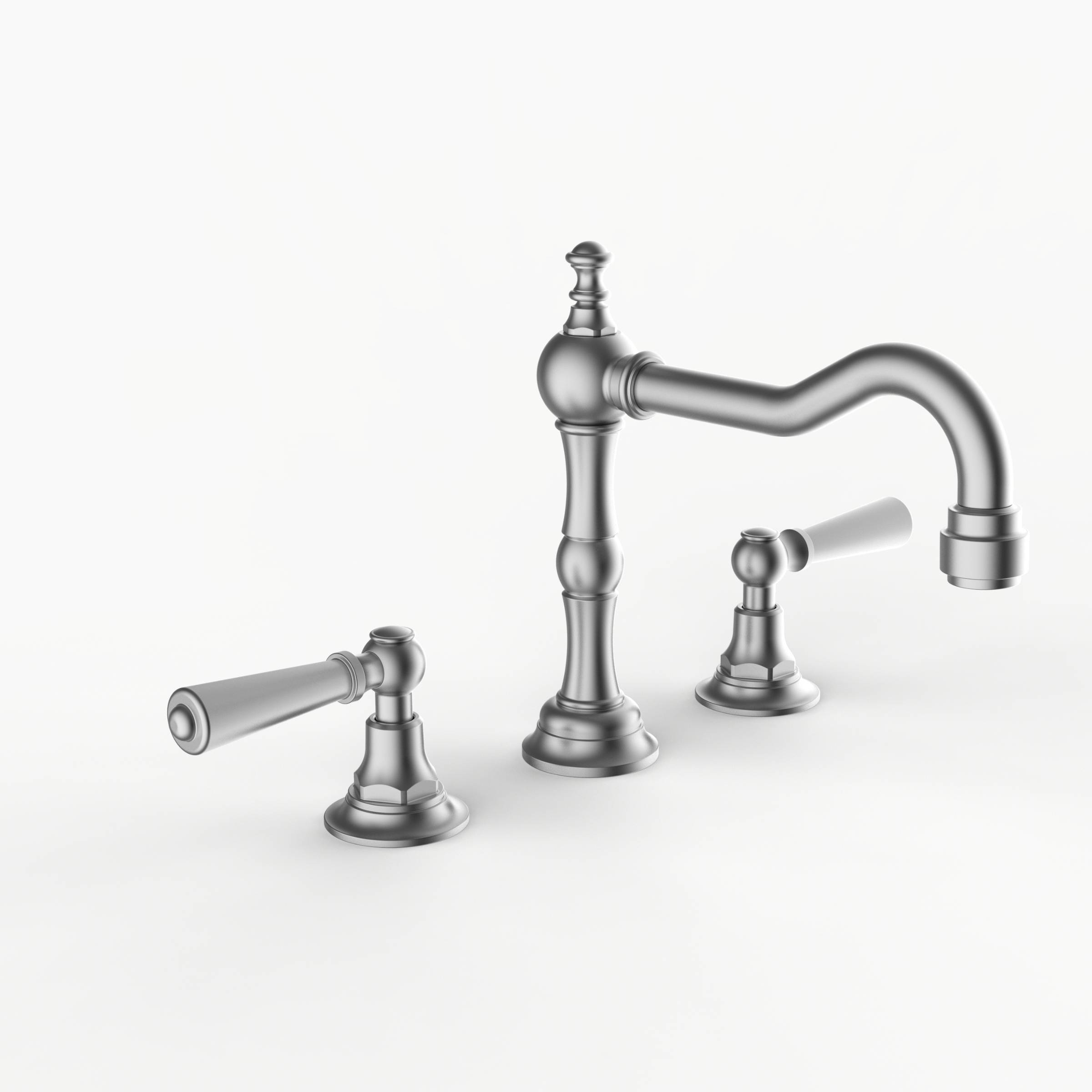 Davinci GRA-GRA-100-SN Gramercy Deck Mounted, Three Hole Lavatory Faucet with Medium Height, Partial Arc Spout with Lever Handles in Satin Nickel