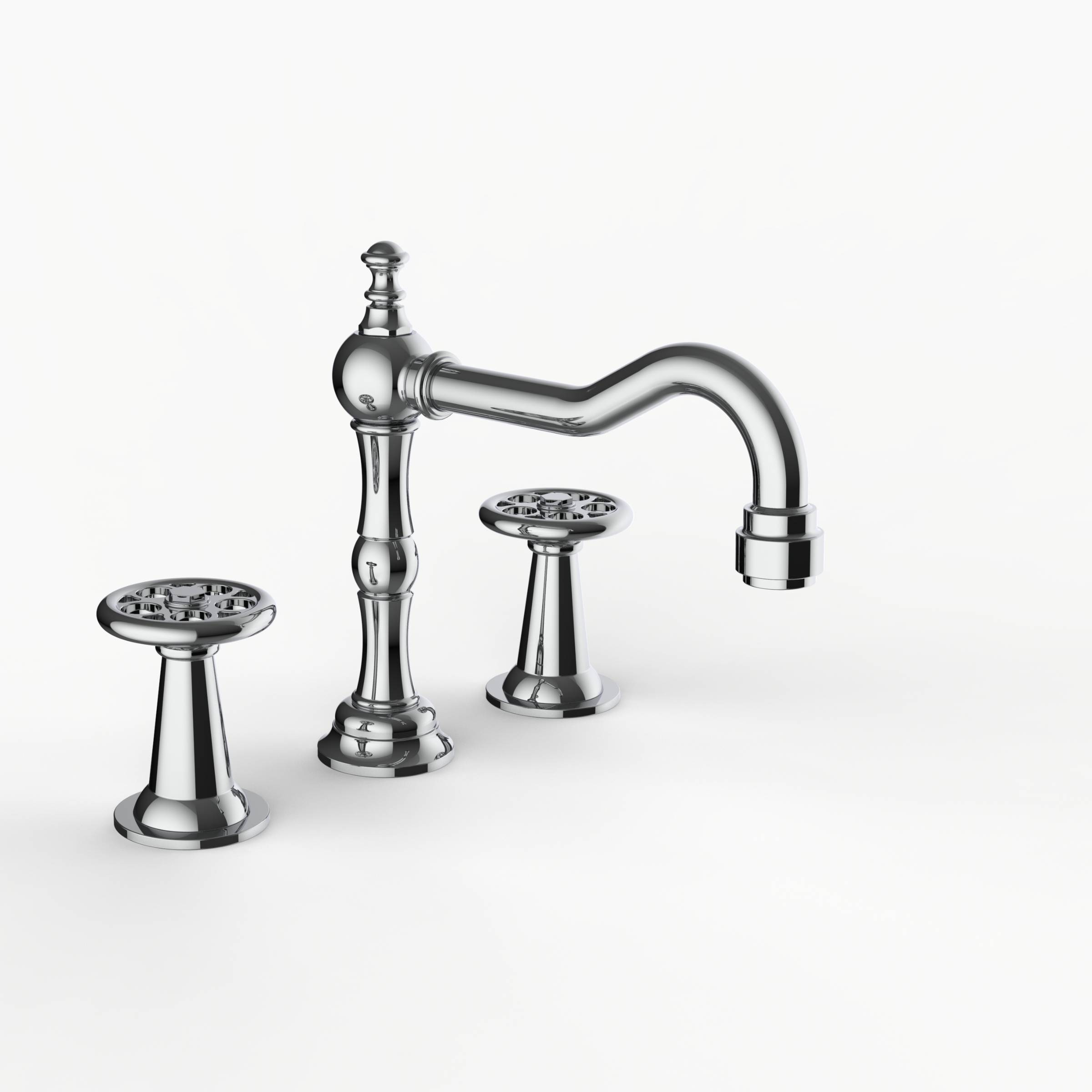 Davinci GRA-STV-100-PC Gramercy Deck Mounted, Three Hole Lavatory Faucet with Medium Height, Partial Arc Spout with Wheel Handles in Polished Chrome