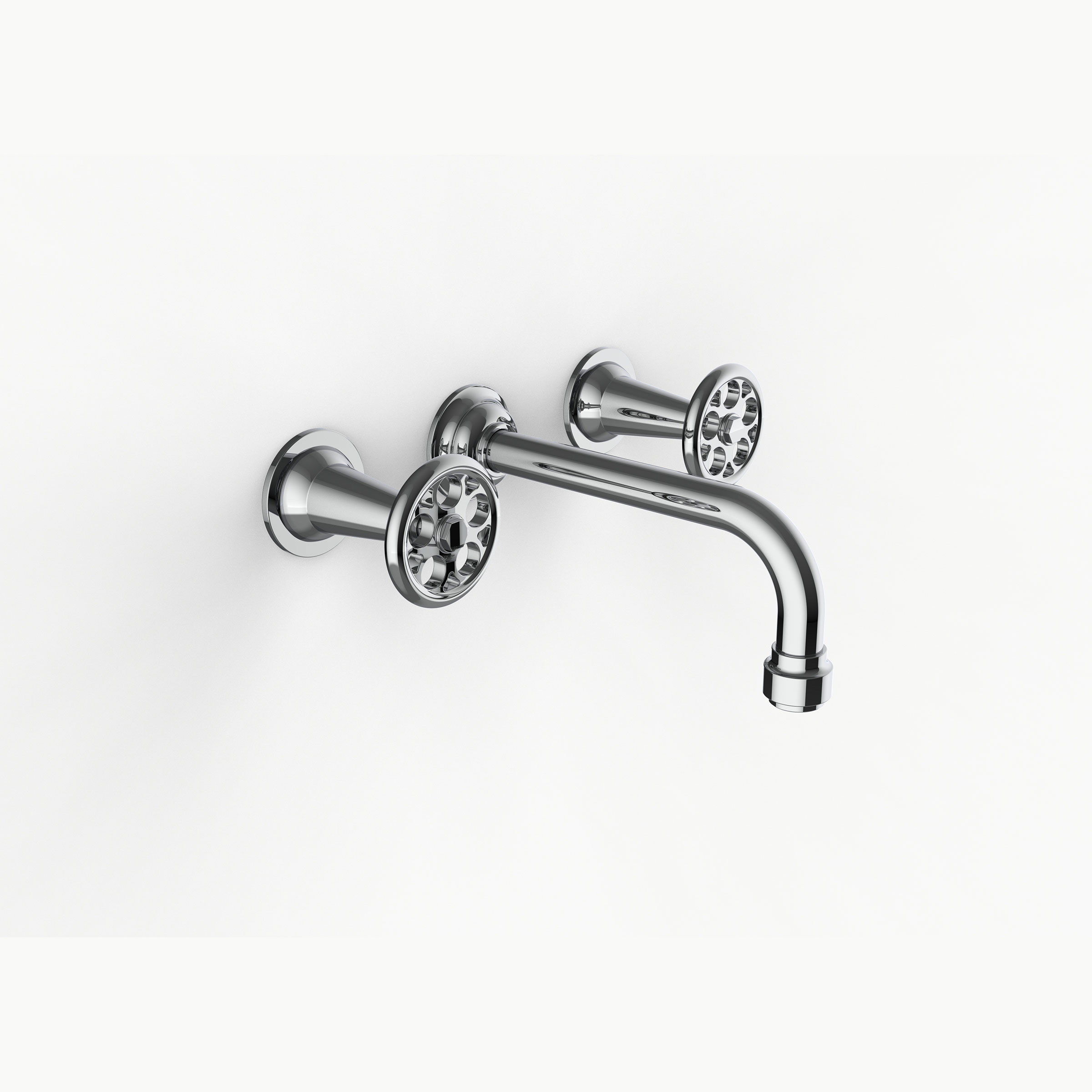Davinci GRA-STV-150-PC Gramercy Three Hole Wall Mounted Lavatory Faucet with Traditional Spout with Wheel Handles in Polished Chrome