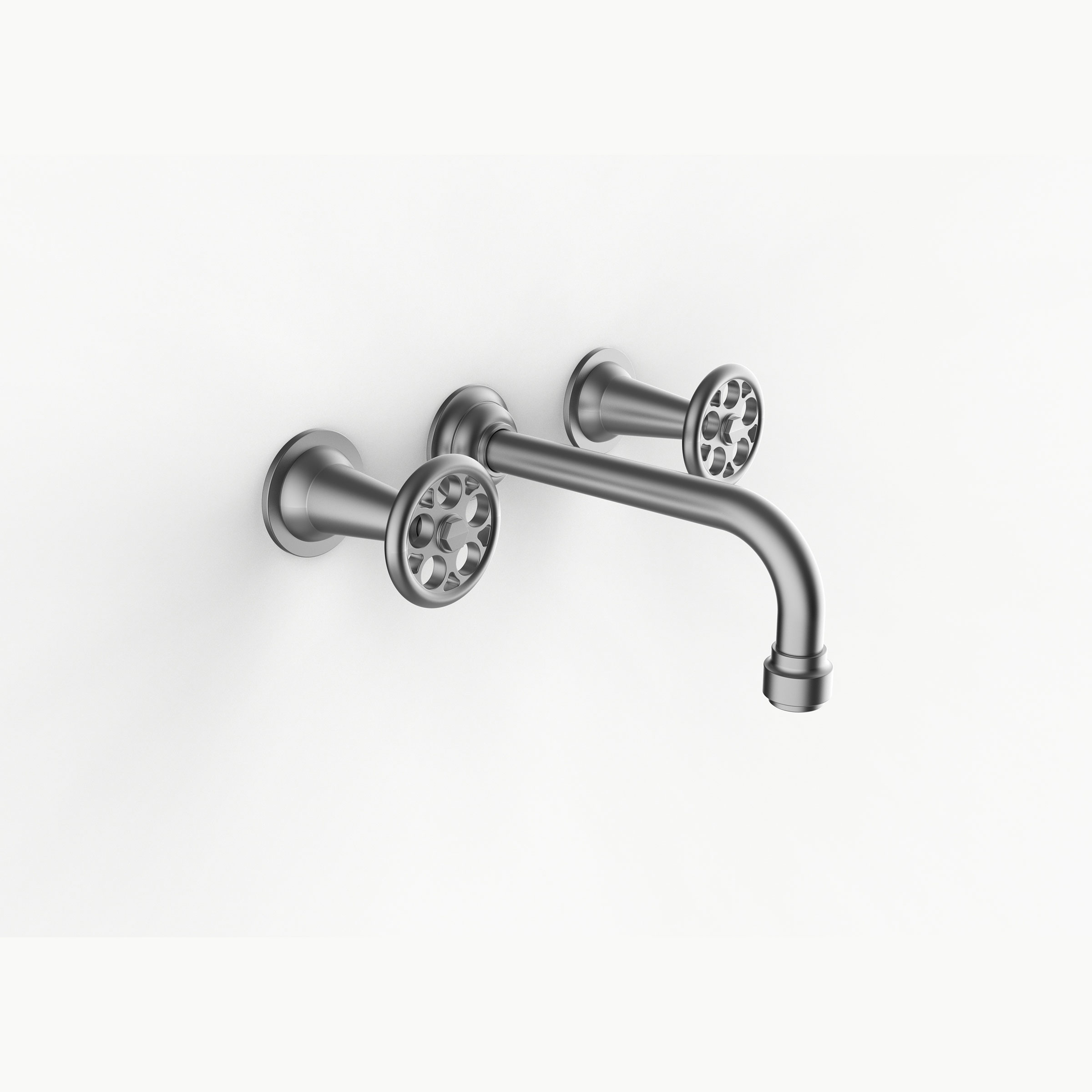 Davinci GRA-STV-150-SN Gramercy Three Hole Wall Mounted Lavatory Faucet with Traditional Spout with Wheel Handles in Satin Nickel 