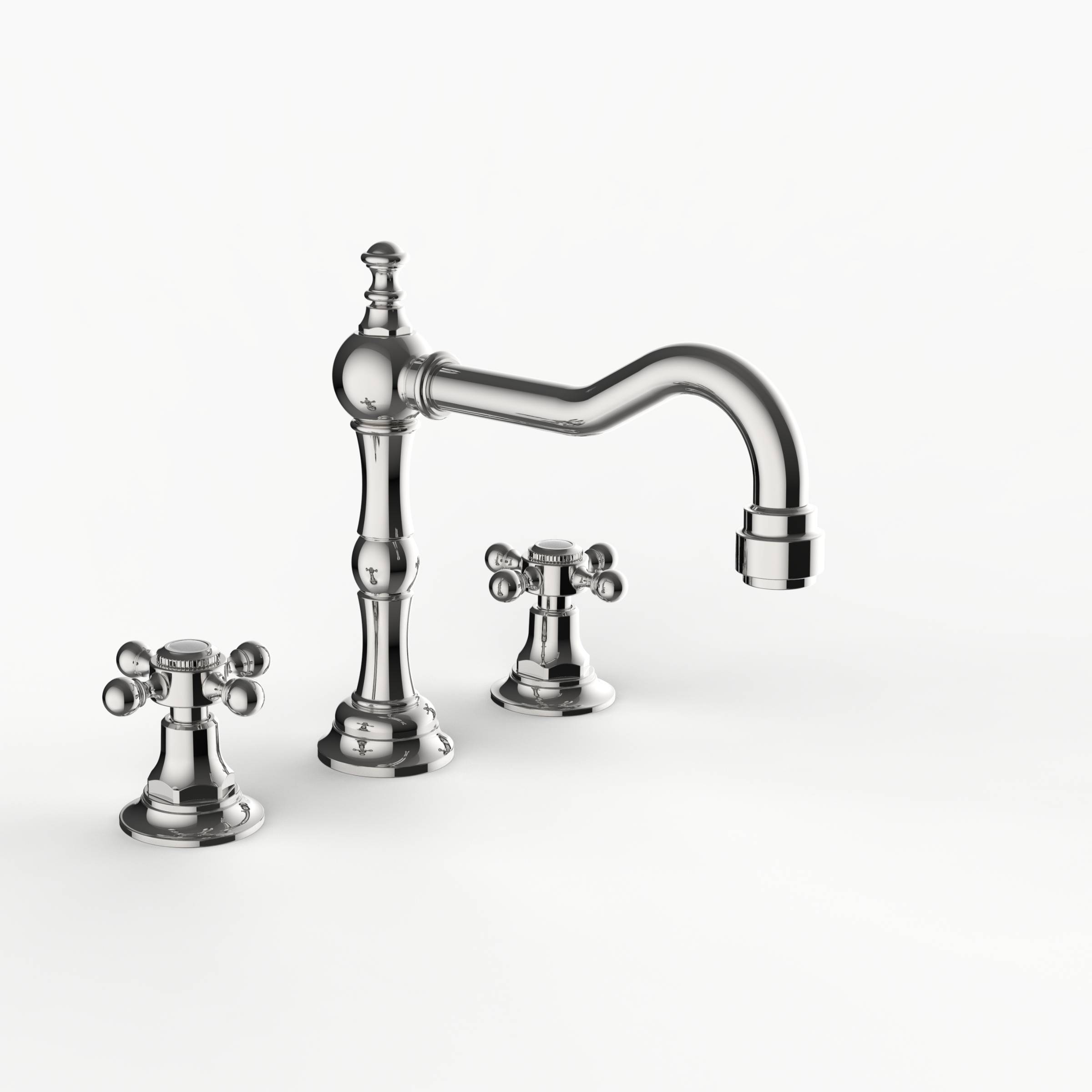 Davinci GRA-SUT-100-PN Gramercy Deck Mounted Three Hole Lavatory Faucet with Medium Height, Partial Arc Spout with Cross Handles in Polished Nickel