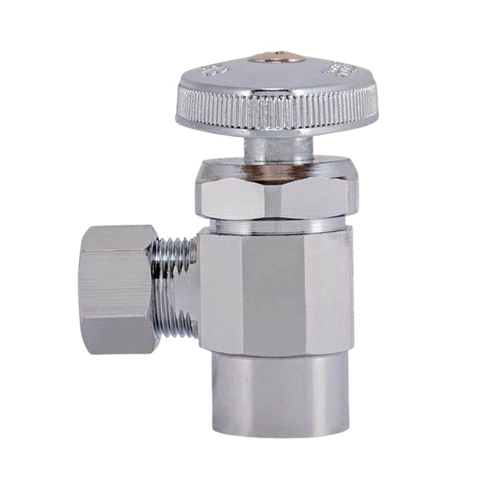 Granite GR15PC Brass Supply Angle Stop Valve, Multi Turn Handle, 3/8" NPT Female x OD