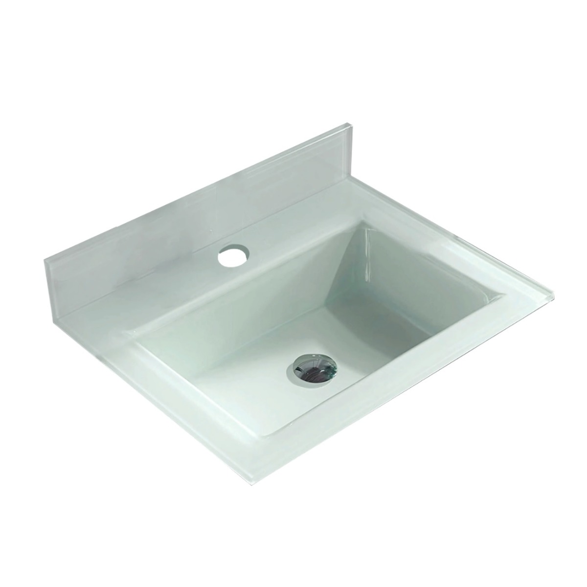 Madeli GTS1808-24-110-WW 24" W X 19" L X 5" H Tempered Glass Rectangular Countertop and Sink with Single Faucet Hole and without Overflow in Winter White (Vanity Base Sold Separately)