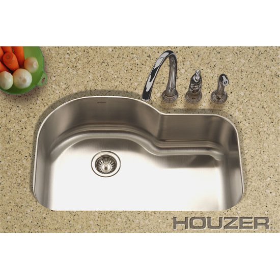 Houzer MH-3200-1 Medallion Designer Undermount Offset Single Bowl Kitchen Sink in Stainless Steel