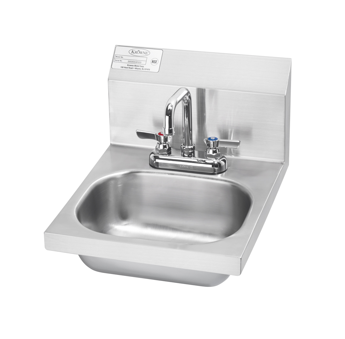 Krowne HS-18-LF 14" W Hand Sink Less Faucet with 4" Center Deck Faucet Holes in Stainless Steel